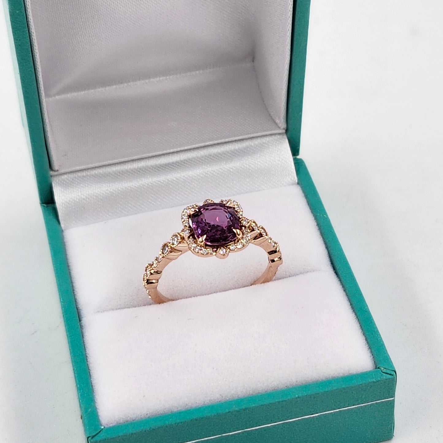 Handmade 14k Gold Cushion Cut Pink Tourmaline Ring/Pink Tourmaline Natural Diamond Halo Ring/ Anniversary Gift