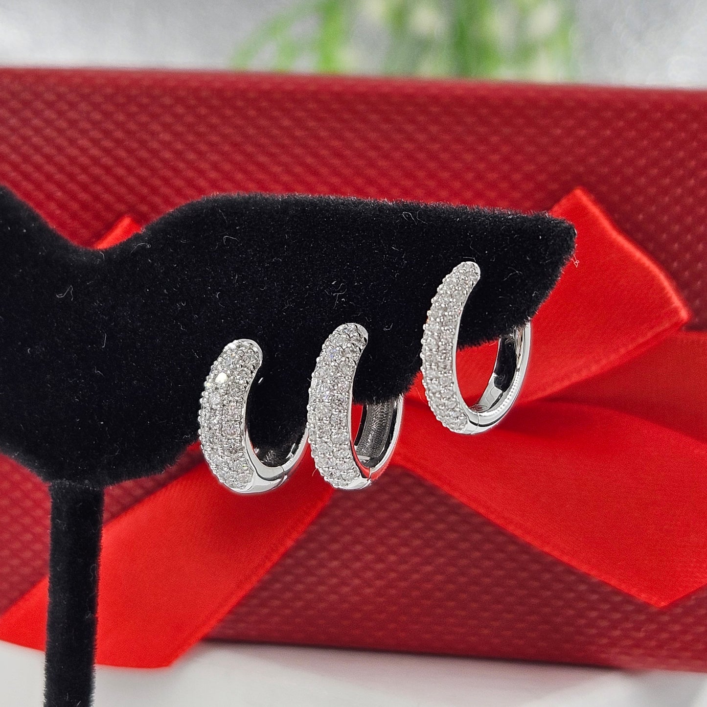 Natural Diamond 3 Row Width 3.3mm hoop Earrings/Handmade 13mm small Hoop Diamond Earrings/ Natural Diamond hoop earring/Anniversary gift