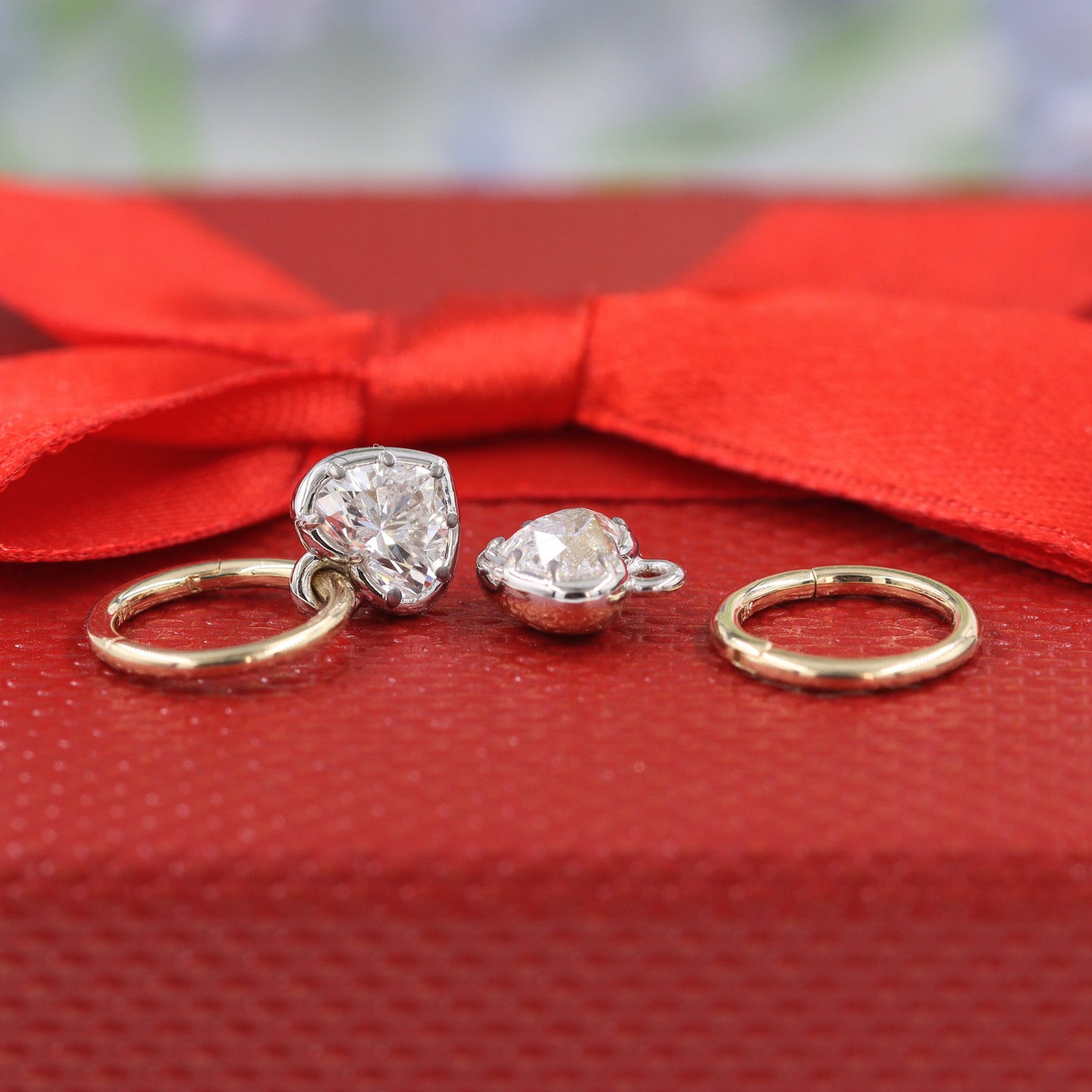 Heart Shape Diamond Hoop Earrings with Dangle Charm/Chunky 1ct Diamond Hoop Earrings/Lab Grown Diamond Hoop Earrings /Anniversary gift