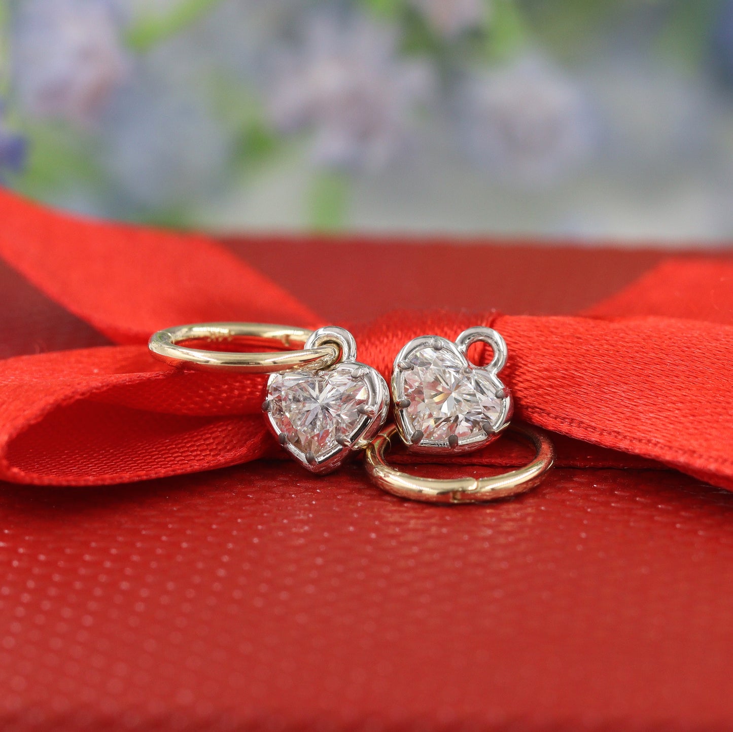 Heart Shape Diamond Hoop Earrings with Dangle Charm/Chunky 1ct Diamond Hoop Earrings/Lab Grown Diamond Hoop Earrings /Anniversary gift