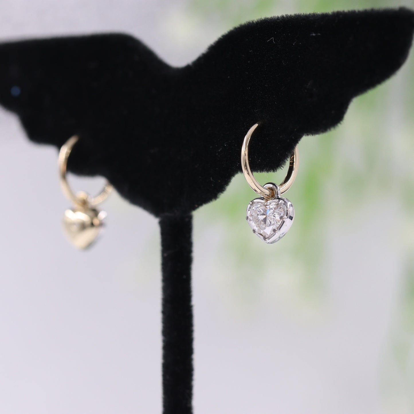 Heart Shape Diamond Hoop Earrings with Dangle Charm/Chunky 1ct Diamond Hoop Earrings/Lab Grown Diamond Hoop Earrings /Anniversary gift