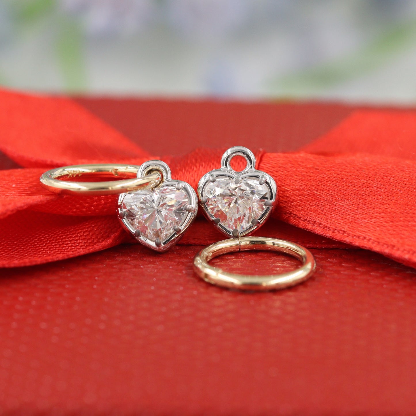 Heart Shape Diamond Hoop Earrings with Dangle Charm/Chunky 1ct Diamond Hoop Earrings/Lab Grown Diamond Hoop Earrings /Anniversary gift