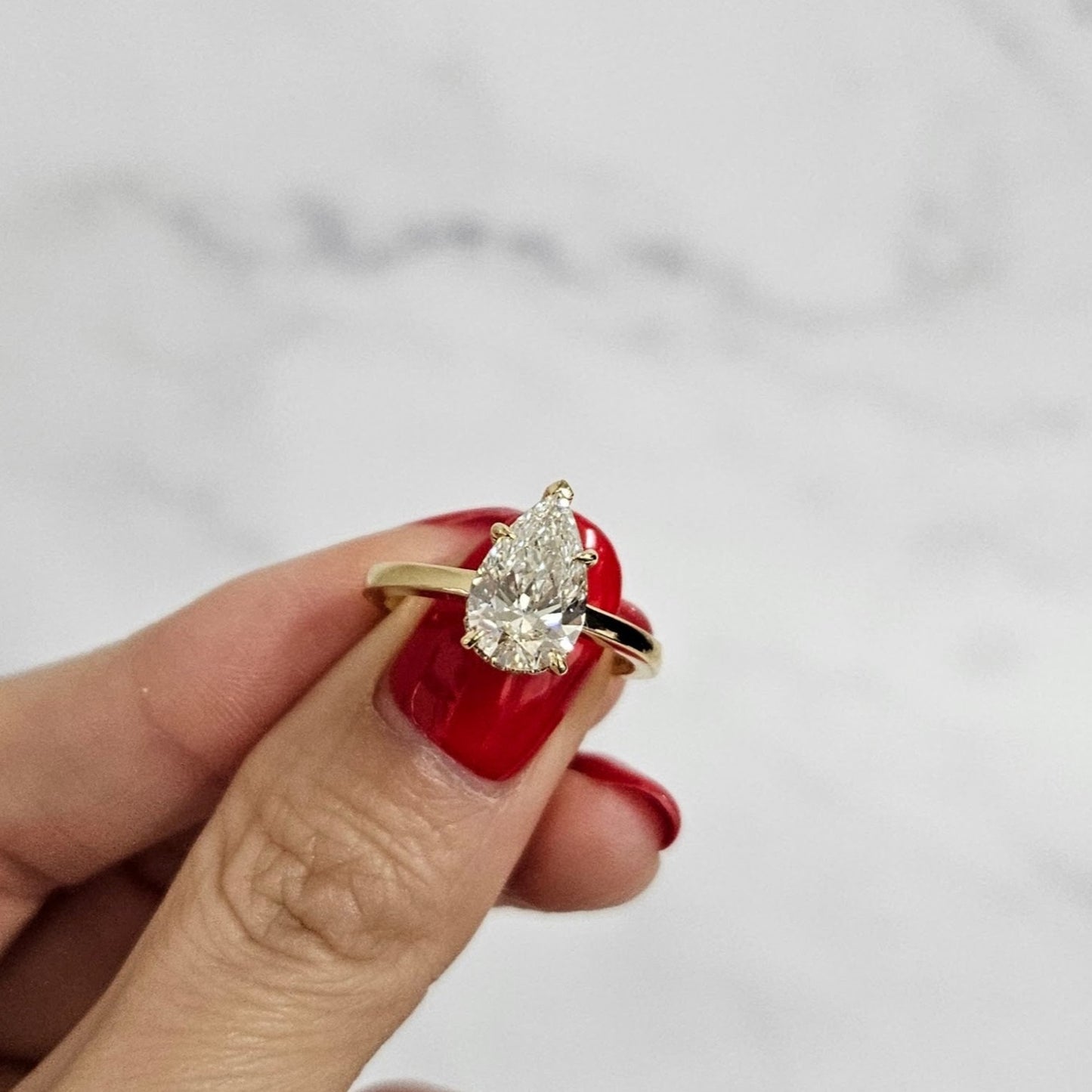 Hidden Halo Band lGl Certified Lab Grown Diamond Amazing Brilliant Solitaire Ring / 14K,18K Pear Diamond Engagement Ring / Anniversary gift