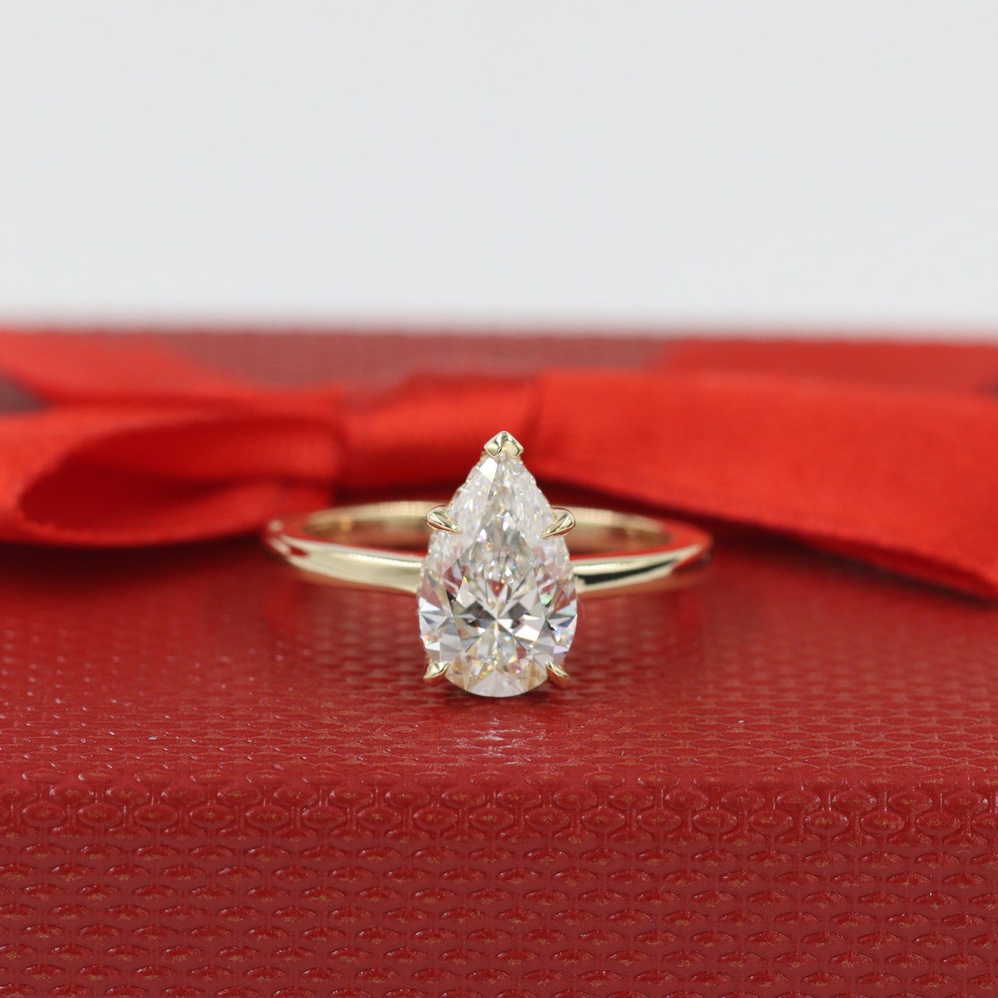 Hidden Halo Band lGl Certified Lab Grown Diamond Amazing Brilliant Solitaire Ring / 14K,18K Pear Diamond Engagement Ring / Anniversary gift