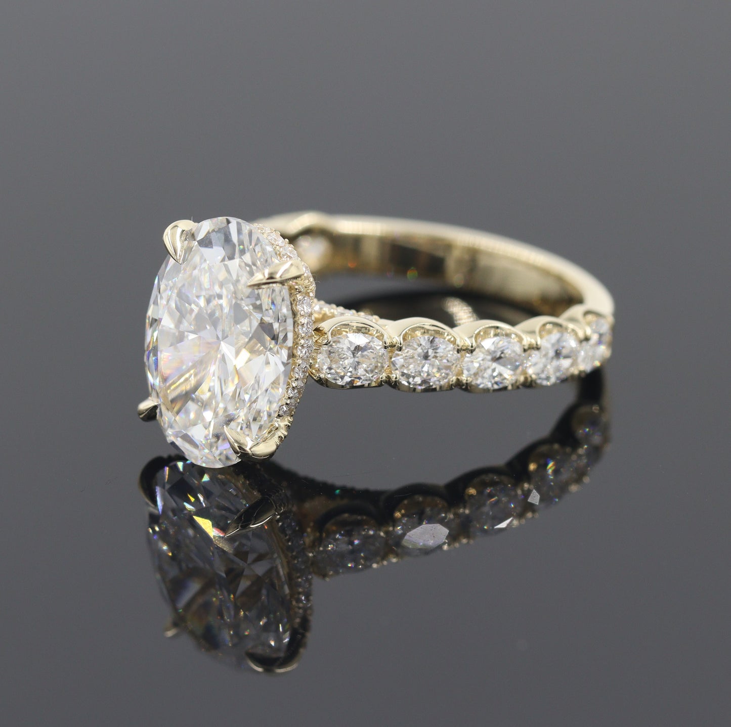 IGI Certified Lab Grown Diamond Engagement Ring: 14K Gold Oval Halo Band - Anniversary gift