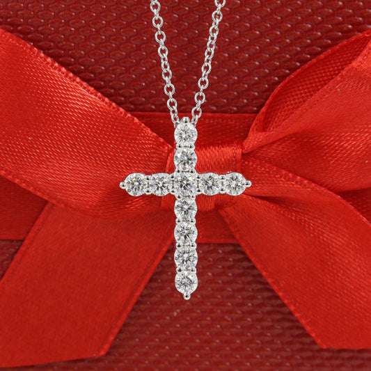 0.77ct Round Natural Diamond Cross Necklace: 14K,18K Gold Diamond Cross Pendant - Anniversary Gift