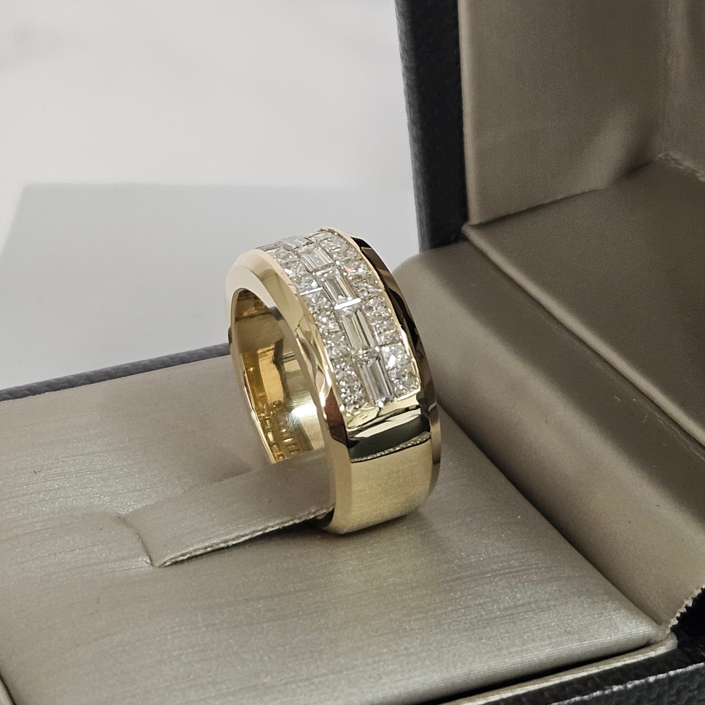 Invisible Set Natural Diamond Ring /Brilliant and Princess Cut Diamond 3 Row Ring/Platinum,14K,18K gold Men's Diamond Ring/Anniversary gift