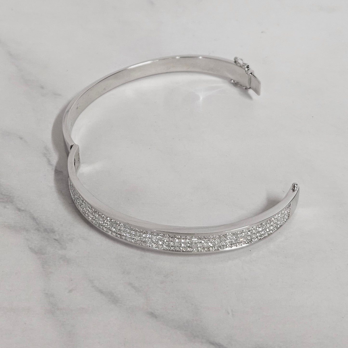 Invisible Set 4 Row Princess Cut Diamond Handmade Bangle /14K.18K Gold Princess Cut 4 Row Natural Diamond Bangle/Anniversary gift