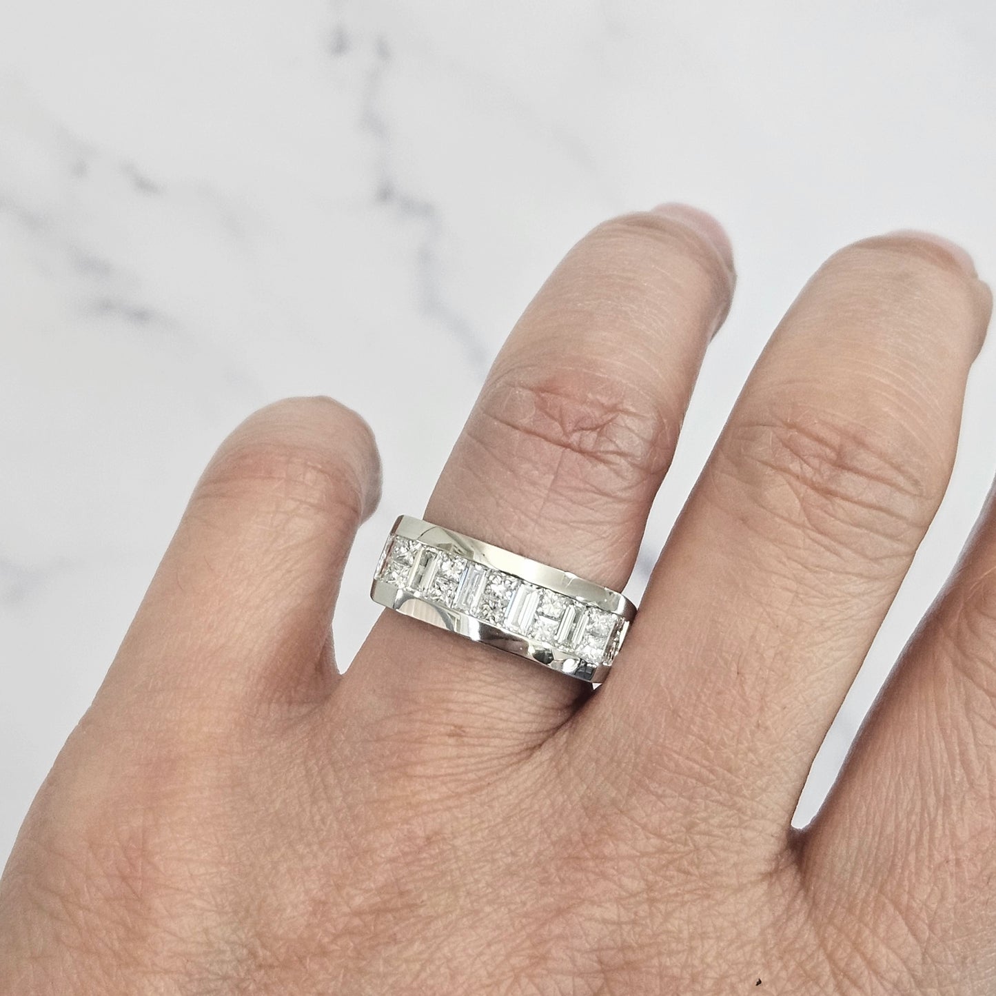 Invisible Set Natural Diamond Men's Ring /2ct Natural Diamond Wedding Band / Brilliant & Princess Cut Diamond Ring / Anniversary Ring