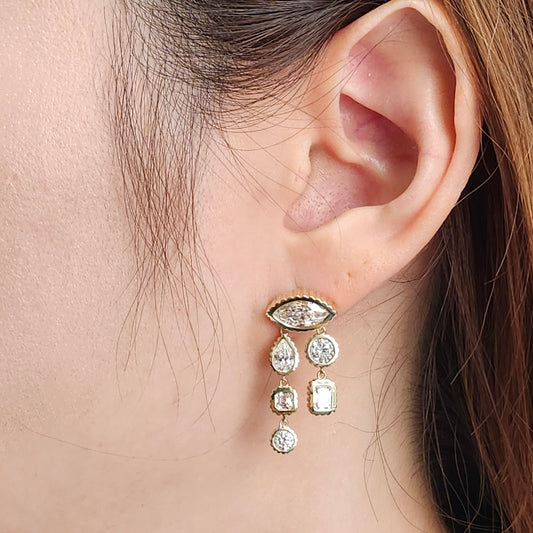 Multi Lab Diamonds Drop earrings (Pair) / Gifts for her /14K gold Lab-Diamonds Luxury Earrings / Anniversary Gift