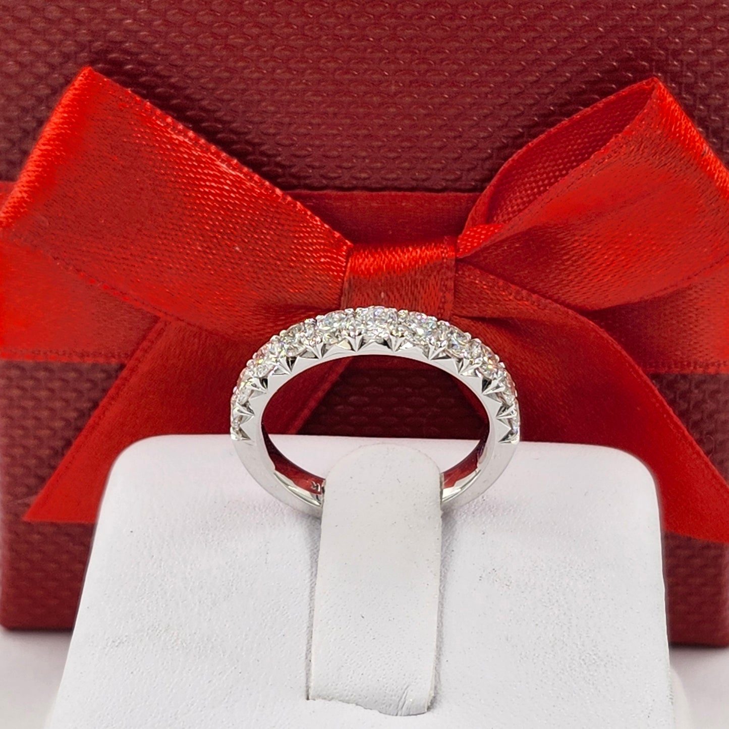 Lab Diamond French Pave 1.1ct Diamond Wedding Band/Width 3.2mm Diamond Band/ Stackable Half Eternity Diamond Ring/Anniversary Gift