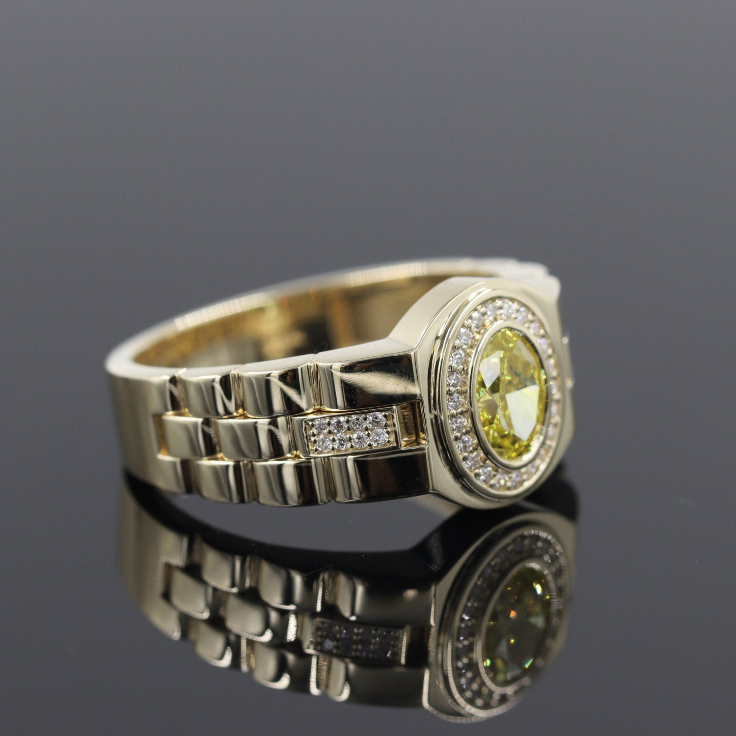 Lab Grown Oval Yellow Diamond Men's Ring/14K gold Oval Lab Grown Diamond Wedding Ring/ Men's Diamond Ring/Anniversary gift
