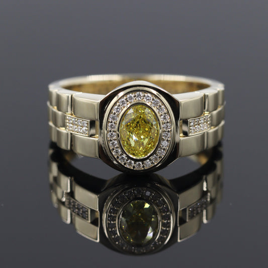 Lab Grown Oval Yellow Diamond Men's Ring/14K gold Oval Lab Grown Diamond Wedding Ring/  Men's Diamond Ring/Anniversary gift
