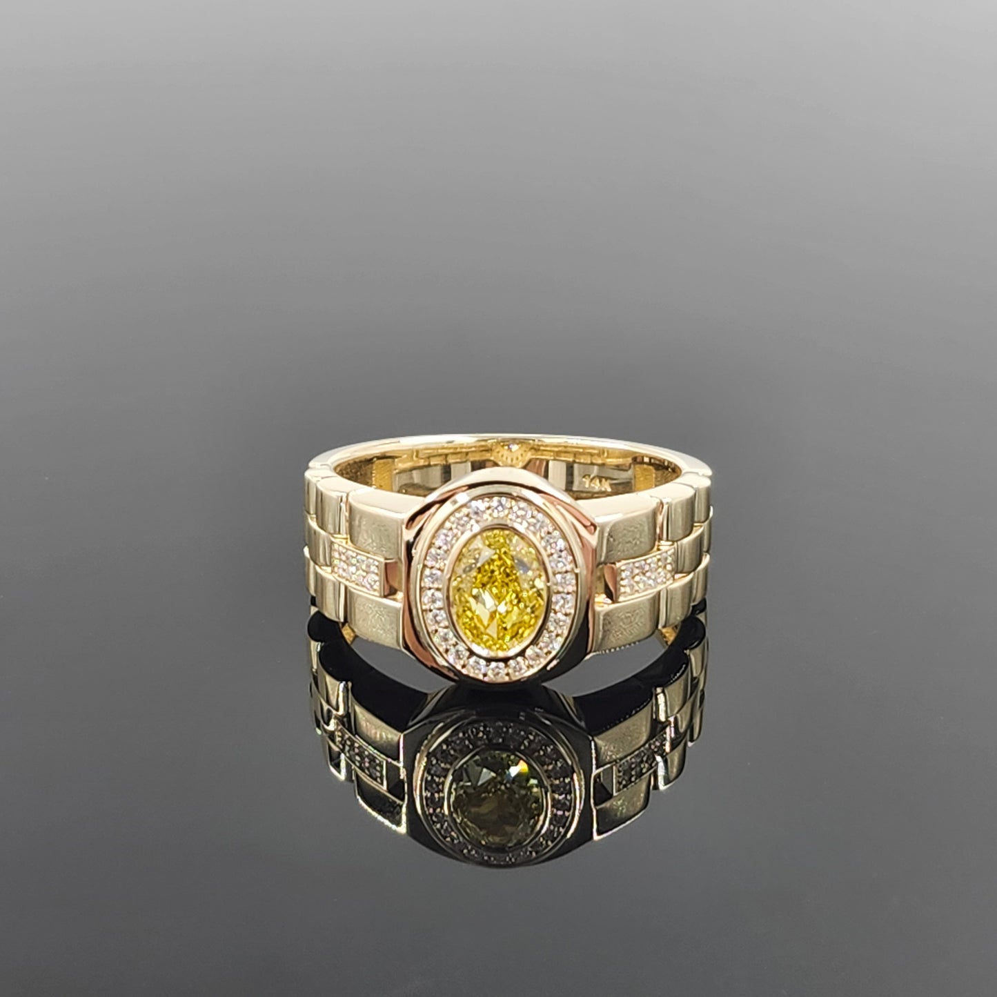 Lab Grown Oval Yellow Diamond Men's Ring/14K gold Oval Lab Grown Diamond Wedding Ring/ Men's Diamond Ring/Anniversary gift