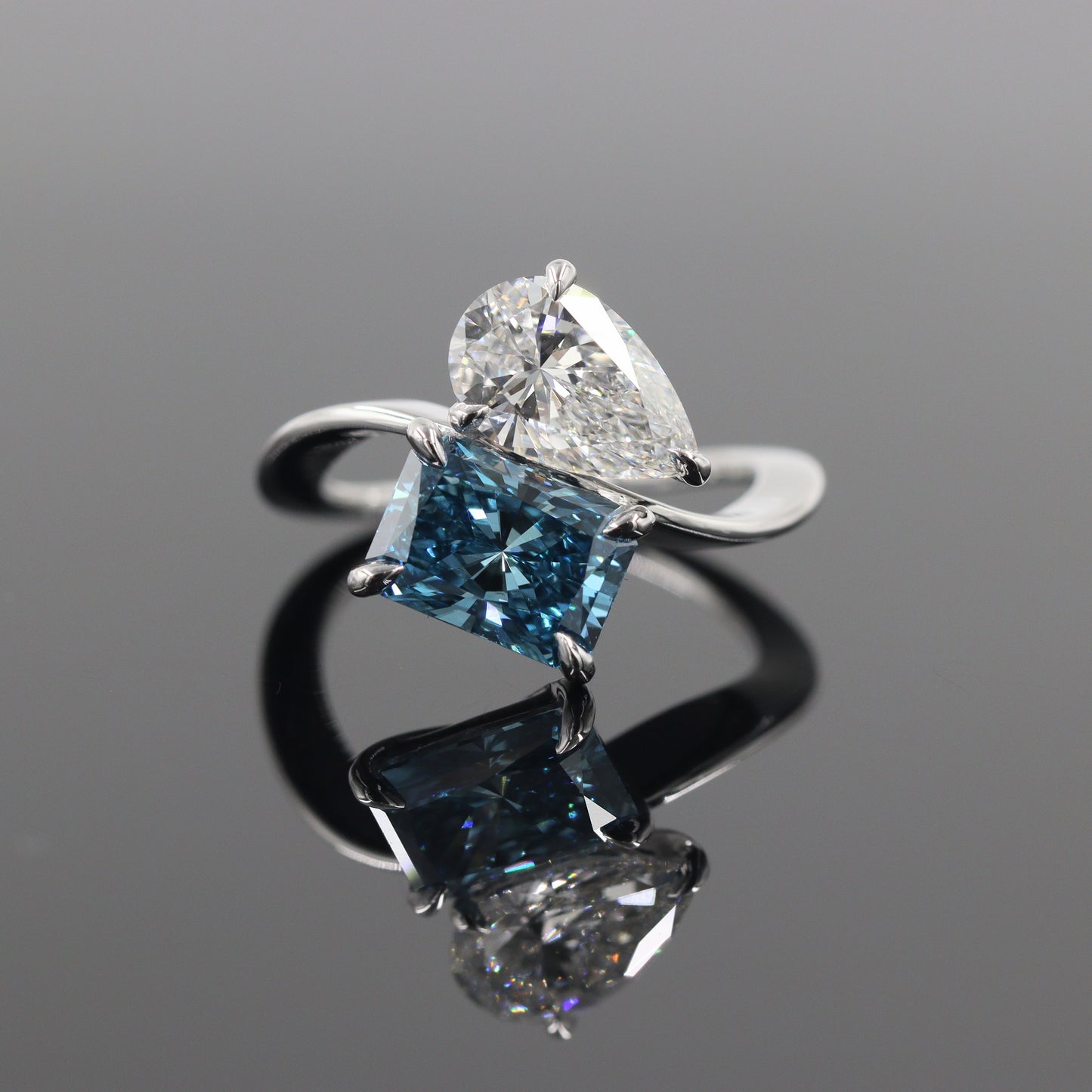 Lab Grown Pear, Radiant Cut Diamond Ring/Two Stones Diamond Ring/Certified Diamond Ring/Unique Anniversary Ring/Anniversary gift