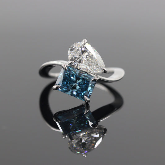 Lab Grown Pear, Radiant Cut Diamond  Ring/Two Stones Diamond Ring/Certified Diamond Ring/Unique Anniversary Ring/Anniversary gift