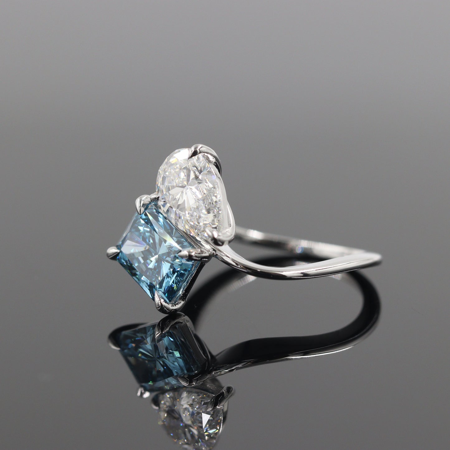 Lab Grown Pear, Radiant Cut Diamond Ring/Two Stones Diamond Ring/Certified Diamond Ring/Unique Anniversary Ring/Anniversary gift