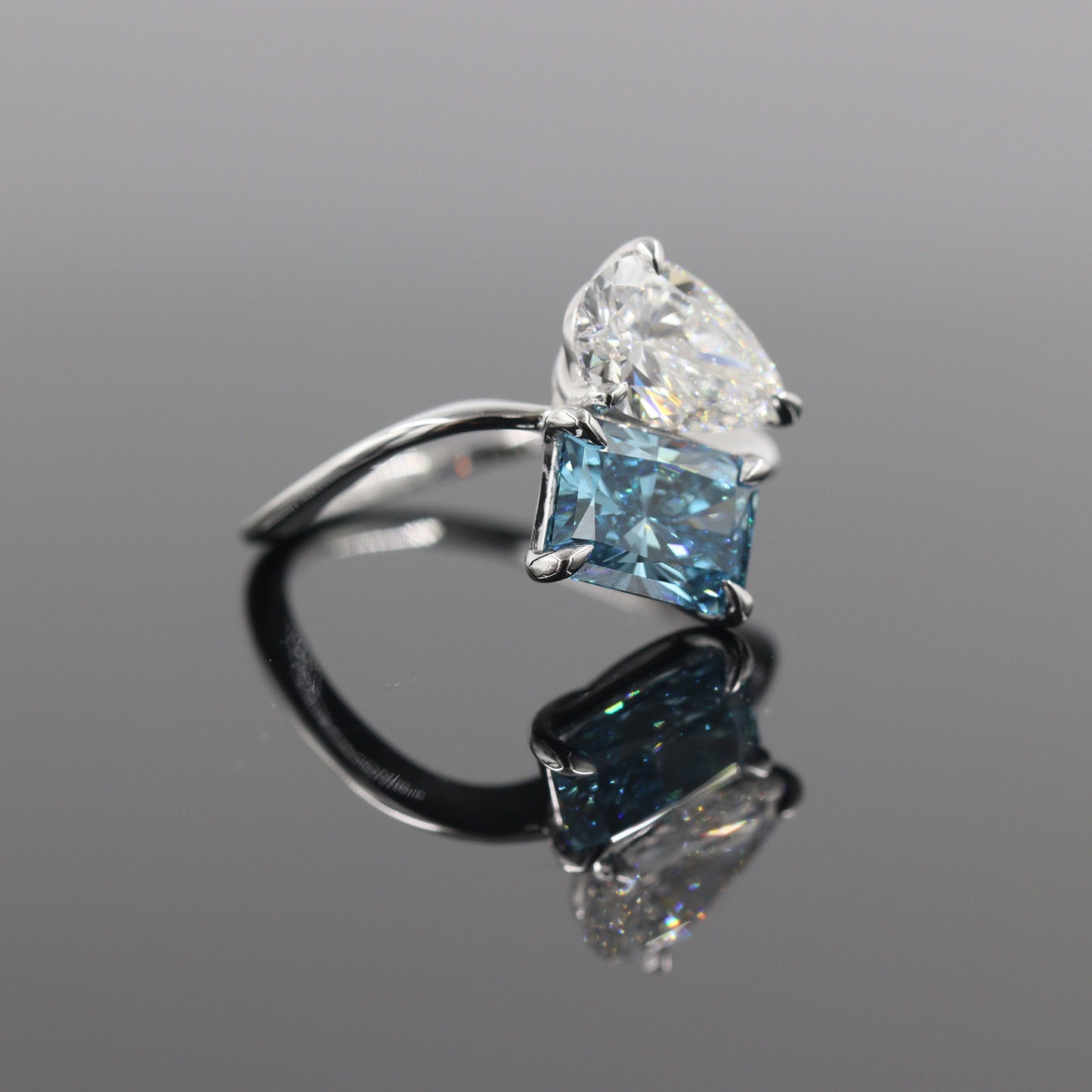 Lab Grown Pear, Radiant Cut Diamond Ring/Two Stones Diamond Ring/Certified Diamond Ring/Unique Anniversary Ring/Anniversary gift