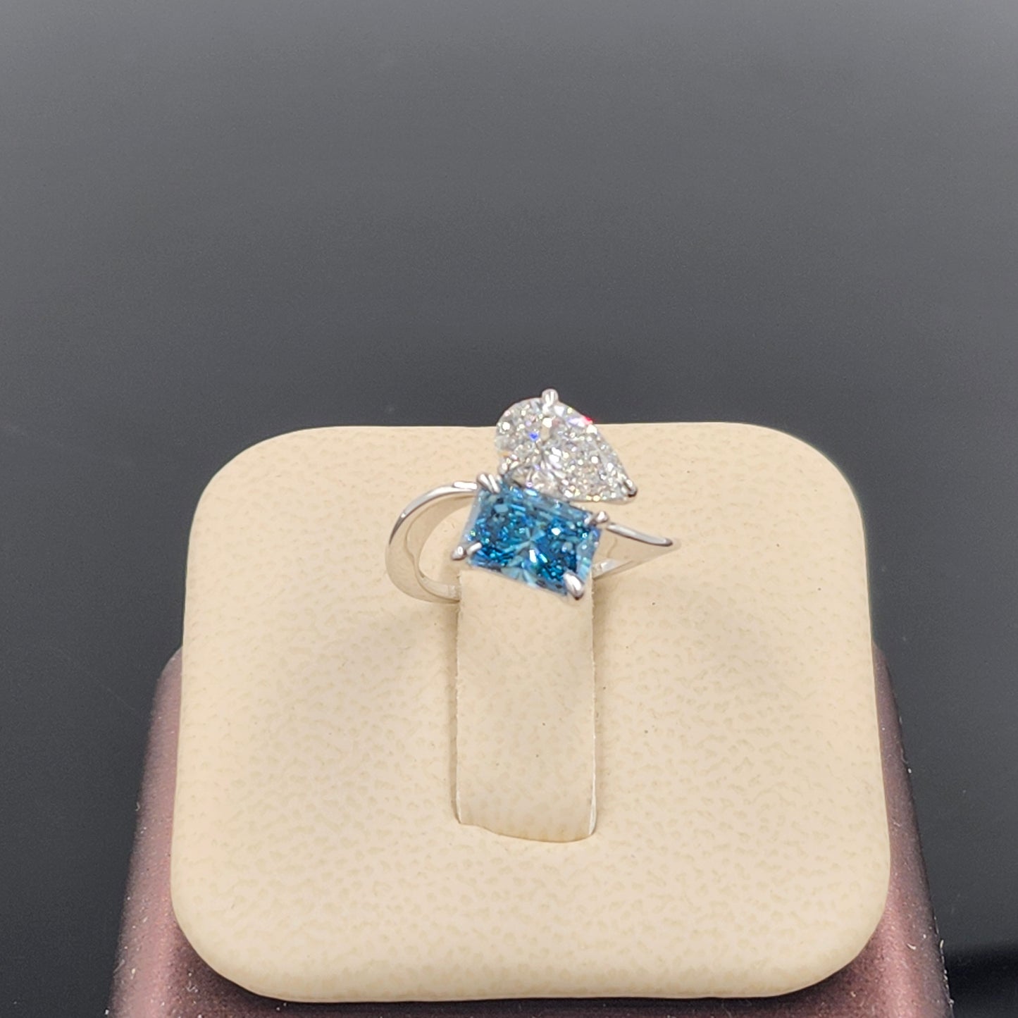 Lab Grown Pear, Radiant Cut Diamond Ring/Two Stones Diamond Ring/Certified Diamond Ring/Unique Anniversary Ring/Anniversary gift