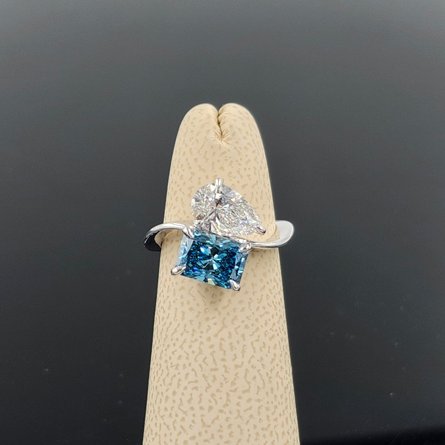 Lab Grown Pear, Radiant Cut Diamond Ring/Two Stones Diamond Ring/Certified Diamond Ring/Unique Anniversary Ring/Anniversary gift