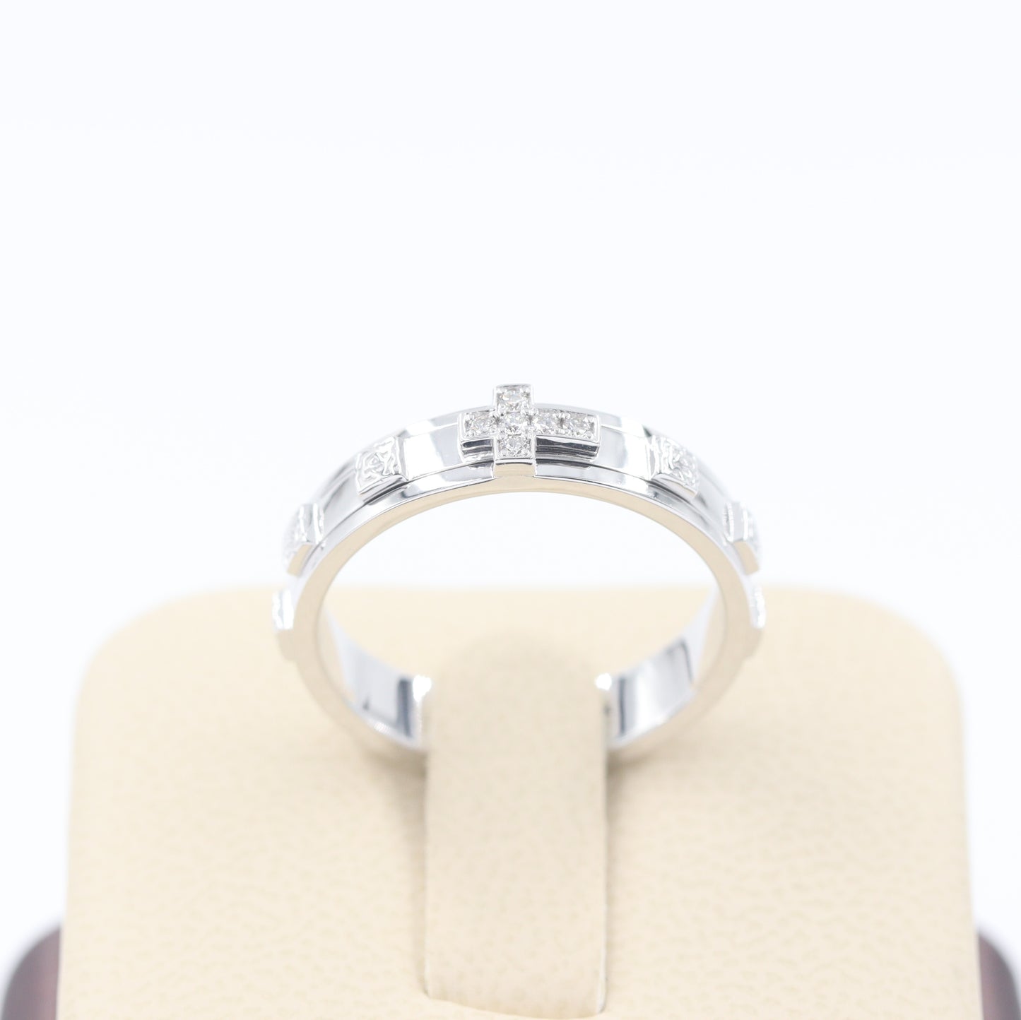 14K Gold Diamond Rosary Ring: Men Delicate Christian Band, Non-Spinning