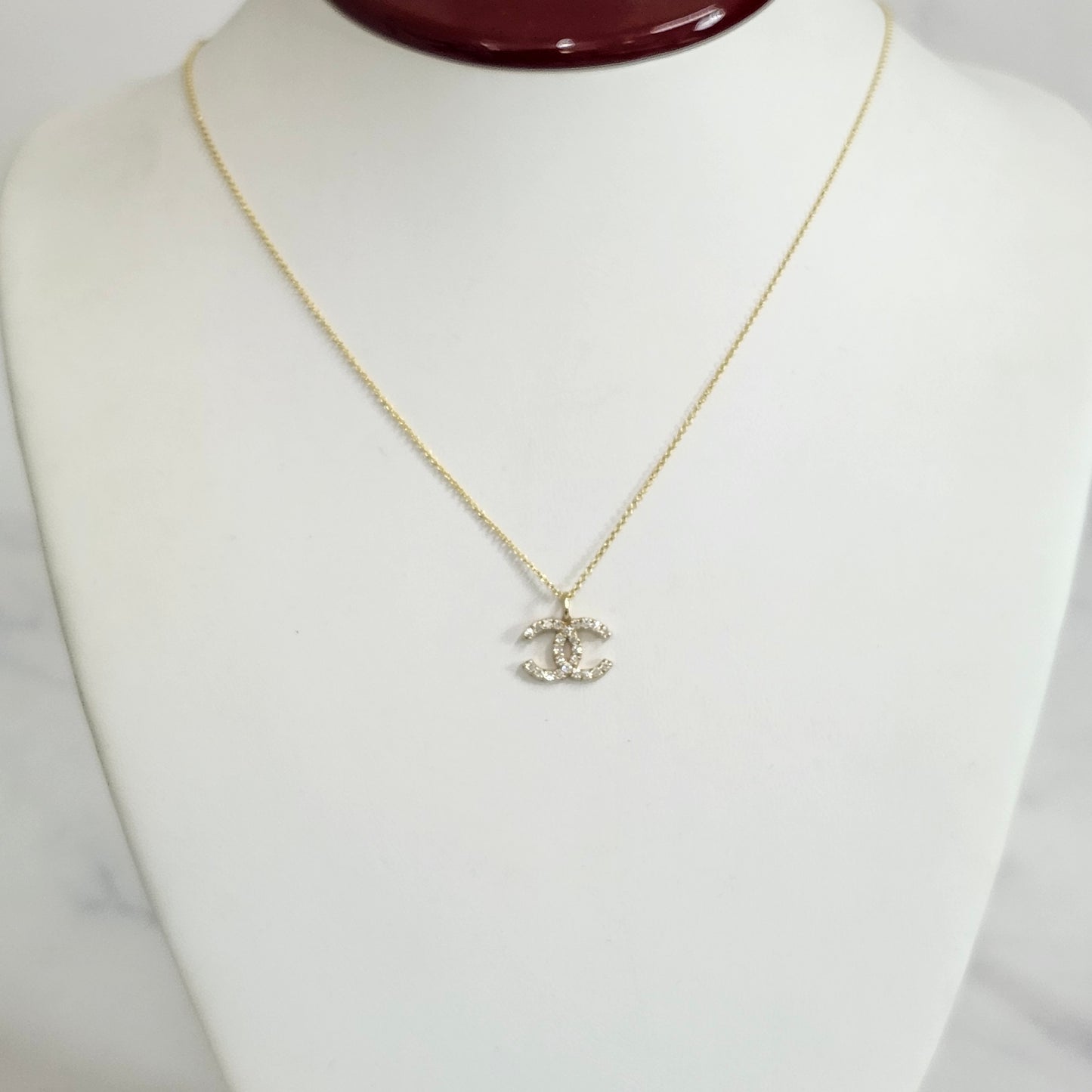 Natural Diamond CC Pendant / 14K , 18K Gold Diamond Necklace / Elegant Fashion Accessory / Anniversary Gift