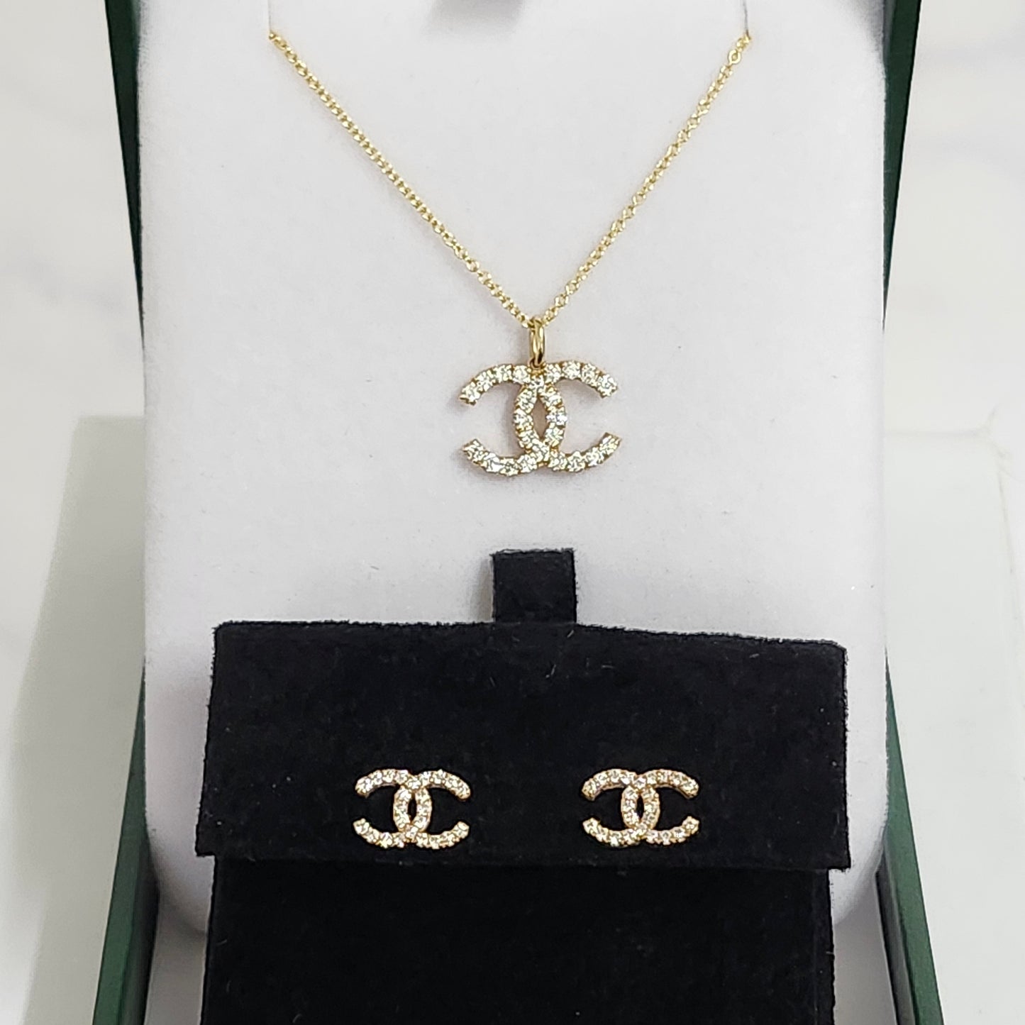 Natural Diamond CC Pendant / 14K , 18K Gold Diamond Necklace / Elegant Fashion Accessory / Anniversary Gift