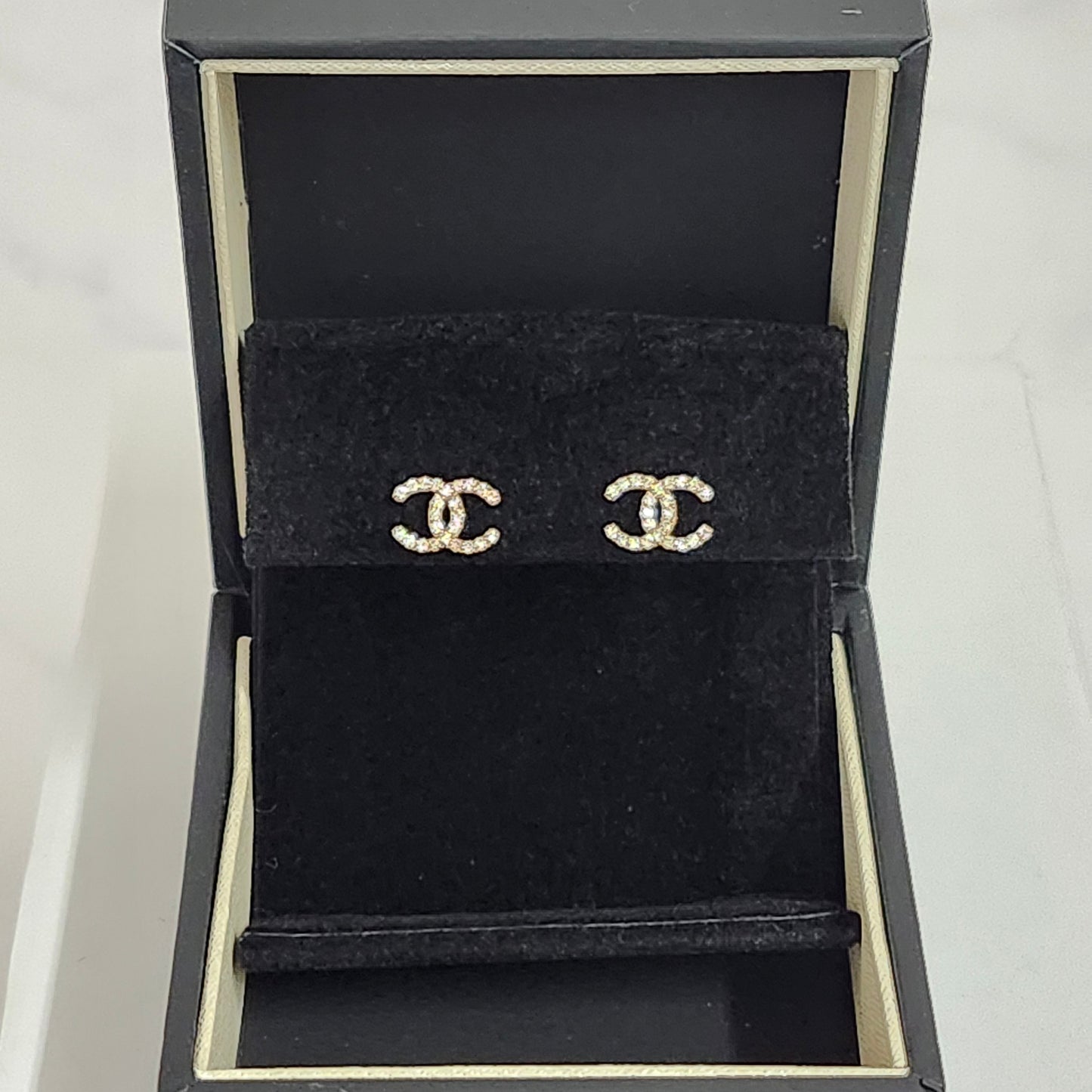 Natural Diamond CC Stud Earrings / 14K , 18K Gold Diamond Stud Earrings / Elegant Fashion Accessory / Anniversary Gift