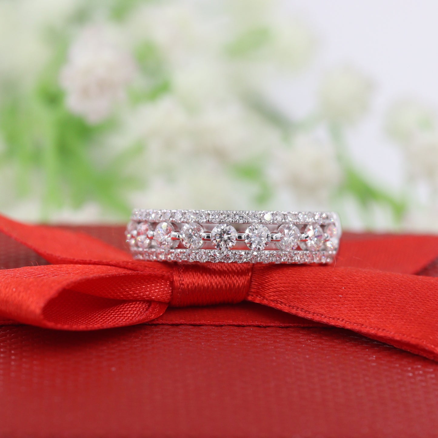 Stackable Natural Diamond Half Eternity Band/14K,18K gold, Platinum Wedding Band/Unique Ring/Anniversary Gift/Gift for her