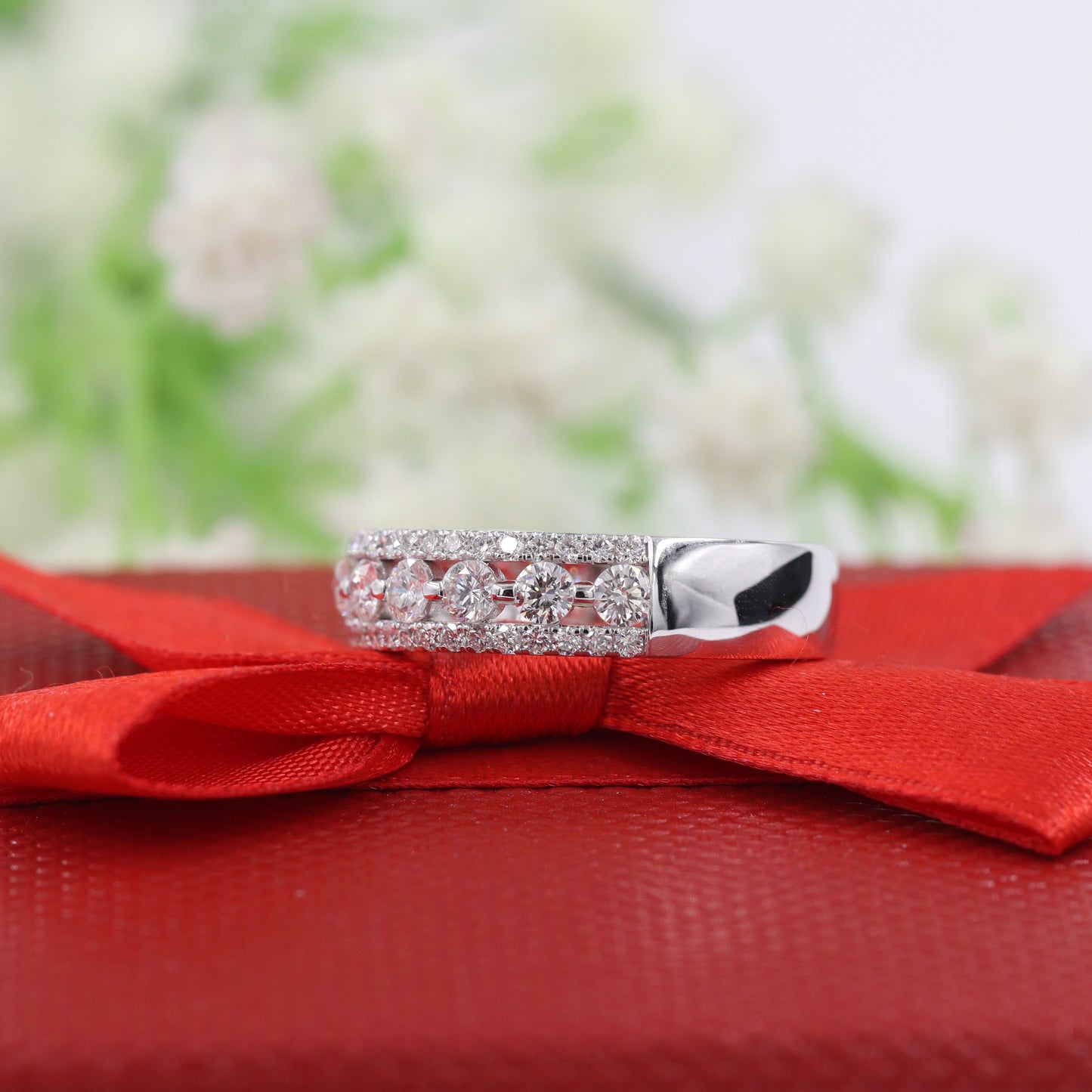 Stackable Natural Diamond Half Eternity Band/14K,18K gold, Platinum Wedding Band/Unique Ring/Anniversary Gift/Gift for her