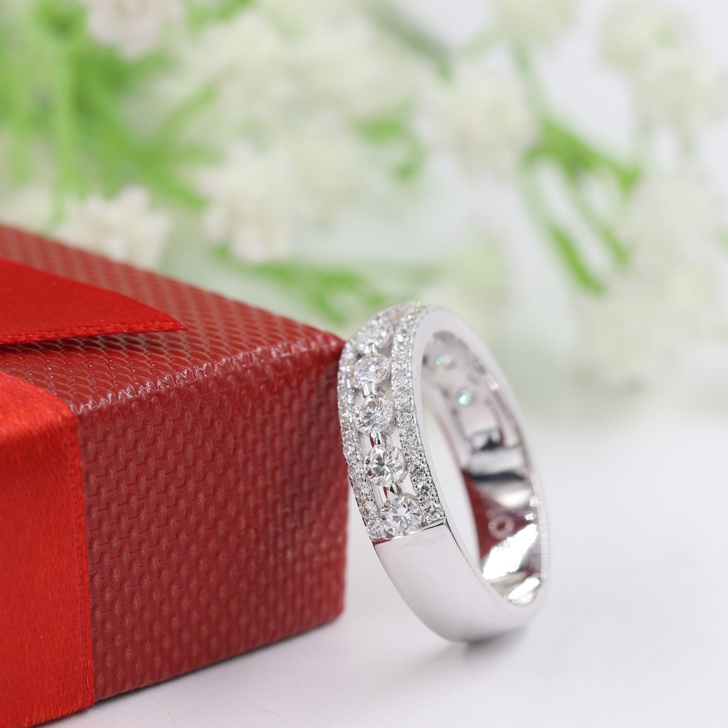 Stackable Natural Diamond Half Eternity Band/14K,18K gold, Platinum Wedding Band/Unique Ring/Anniversary Gift/Gift for her