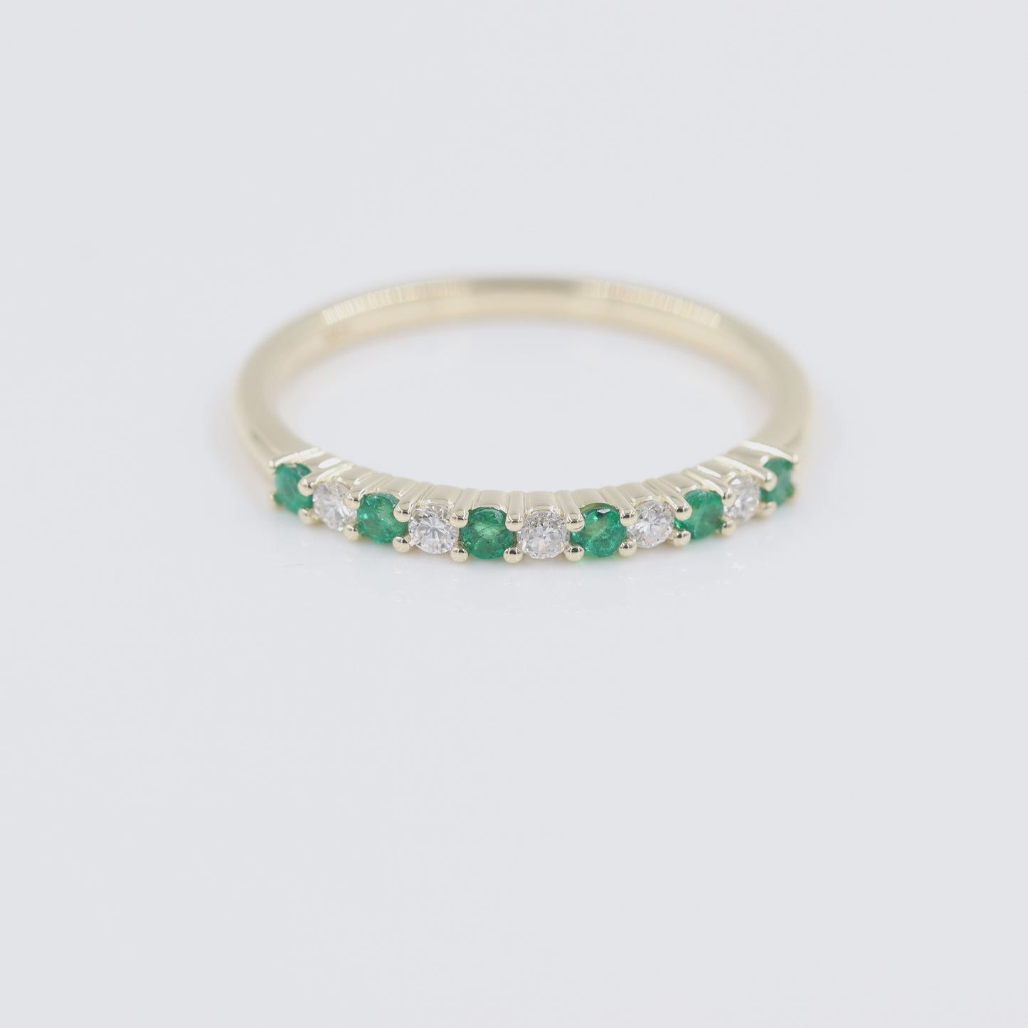 Natural Green Emerald & Natural Diamond Ring /14K,18K gold Half Eternity Wedding Ring /Stackable Diamond Ring/ Anniversary gift