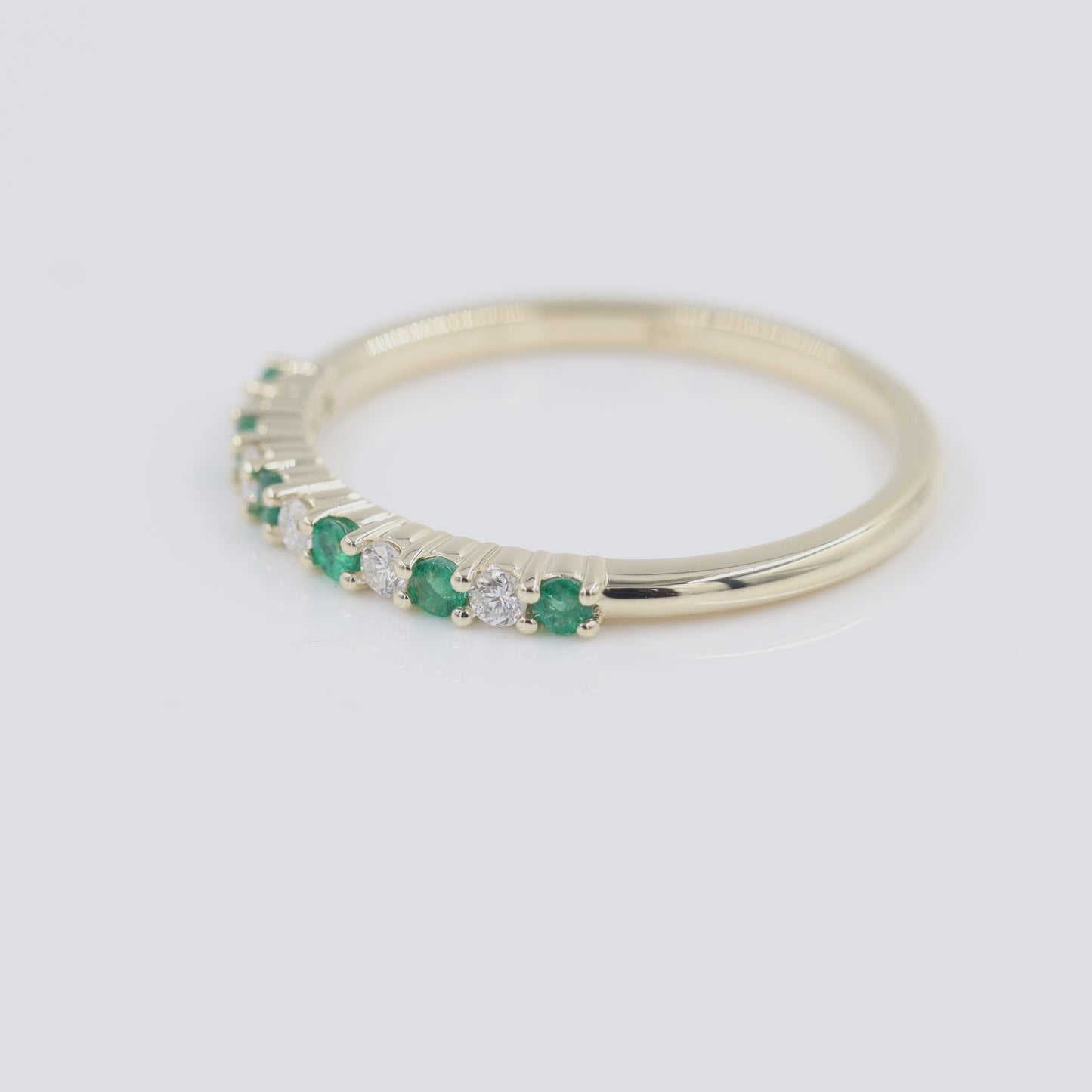 Natural Green Emerald & Natural Diamond Ring /14K,18K gold Half Eternity Wedding Ring /Stackable Diamond Ring/ Anniversary gift