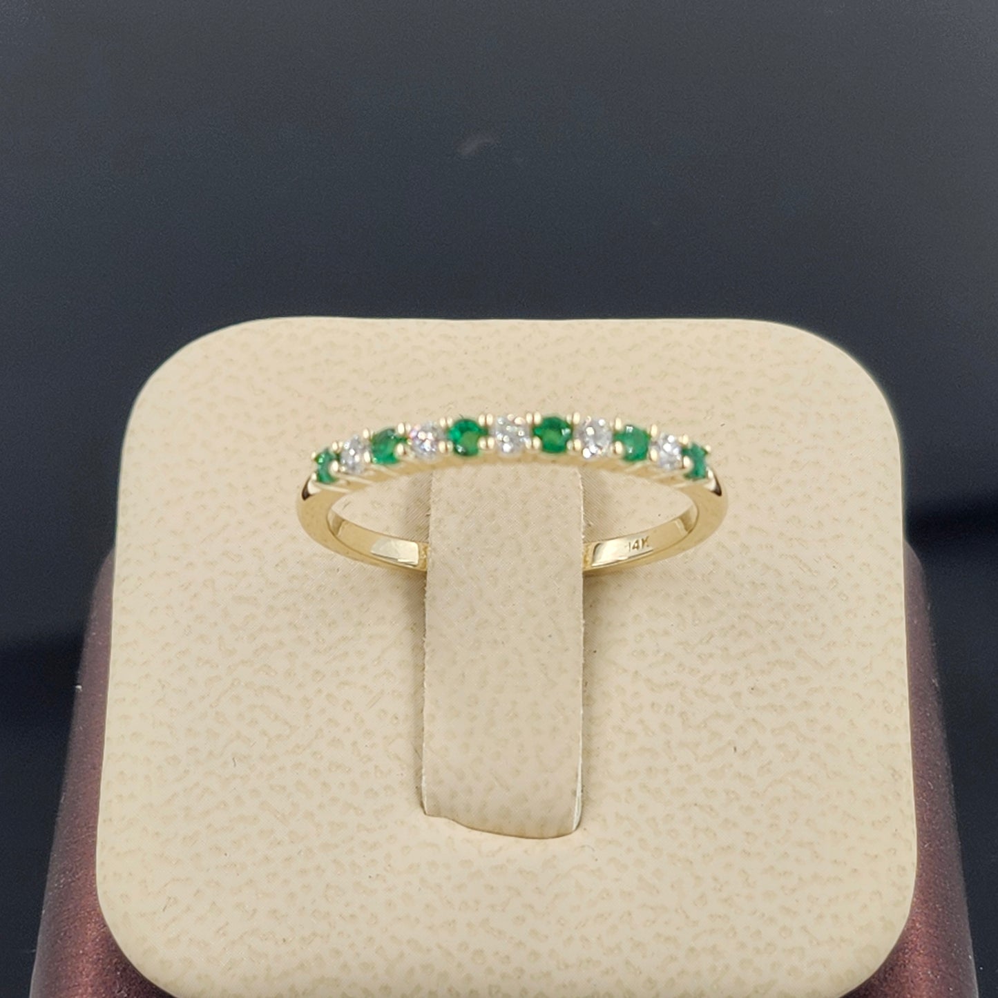 Natural Green Emerald & Natural Diamond Ring /14K,18K gold Half Eternity Wedding Ring /Stackable Diamond Ring/ Anniversary gift