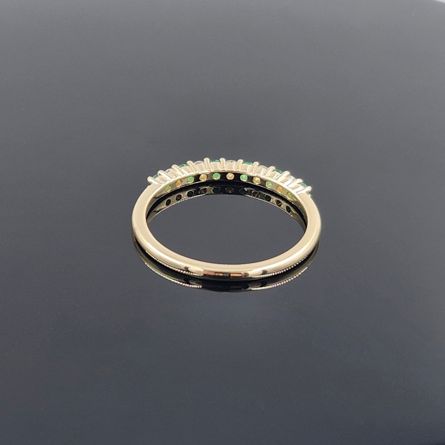 Natural Green Emerald & Natural Diamond Ring /14K,18K gold Half Eternity Wedding Ring /Stackable Diamond Ring/ Anniversary gift