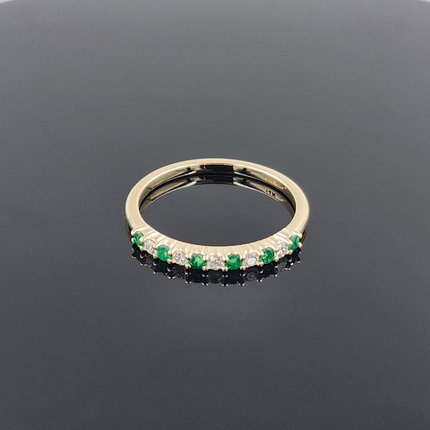 Natural Green Emerald & Natural Diamond Ring /14K,18K gold Half Eternity Wedding Ring /Stackable Diamond Ring/ Anniversary gift