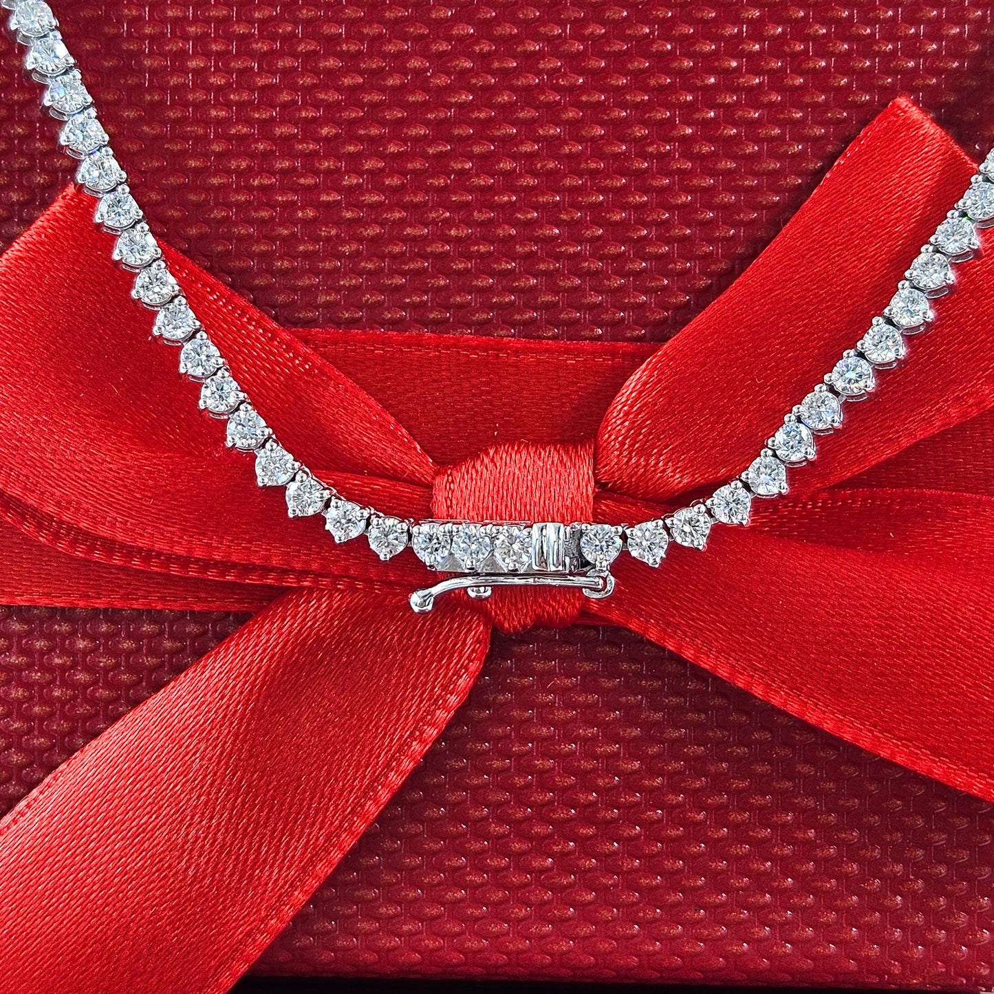 Natural Diamond 3 Prong Tennis Necklace / 14k Gold Round Diamond Tennis Necklace/Anniversary Gift