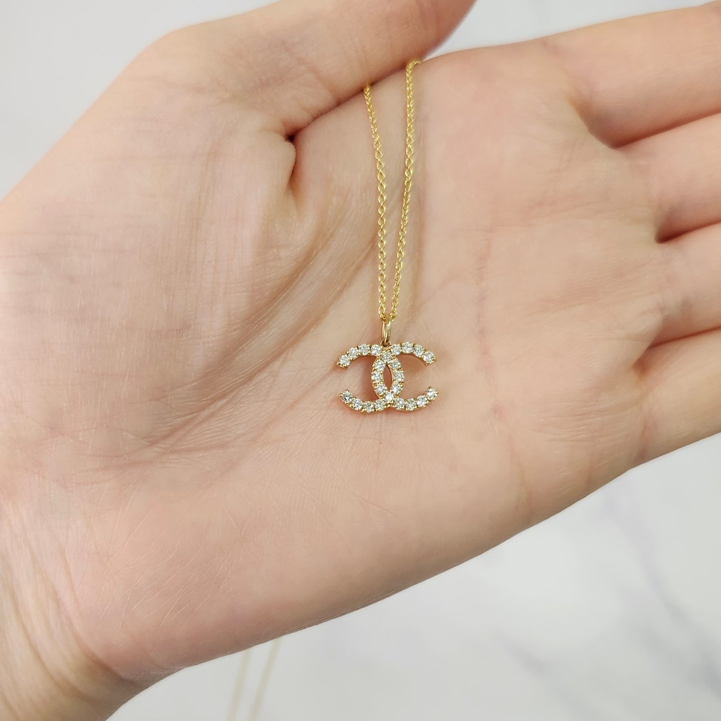 Natural Diamond CC Pendant / 14K , 18K Gold Diamond Necklace / Elegant Fashion Accessory / Anniversary Gift