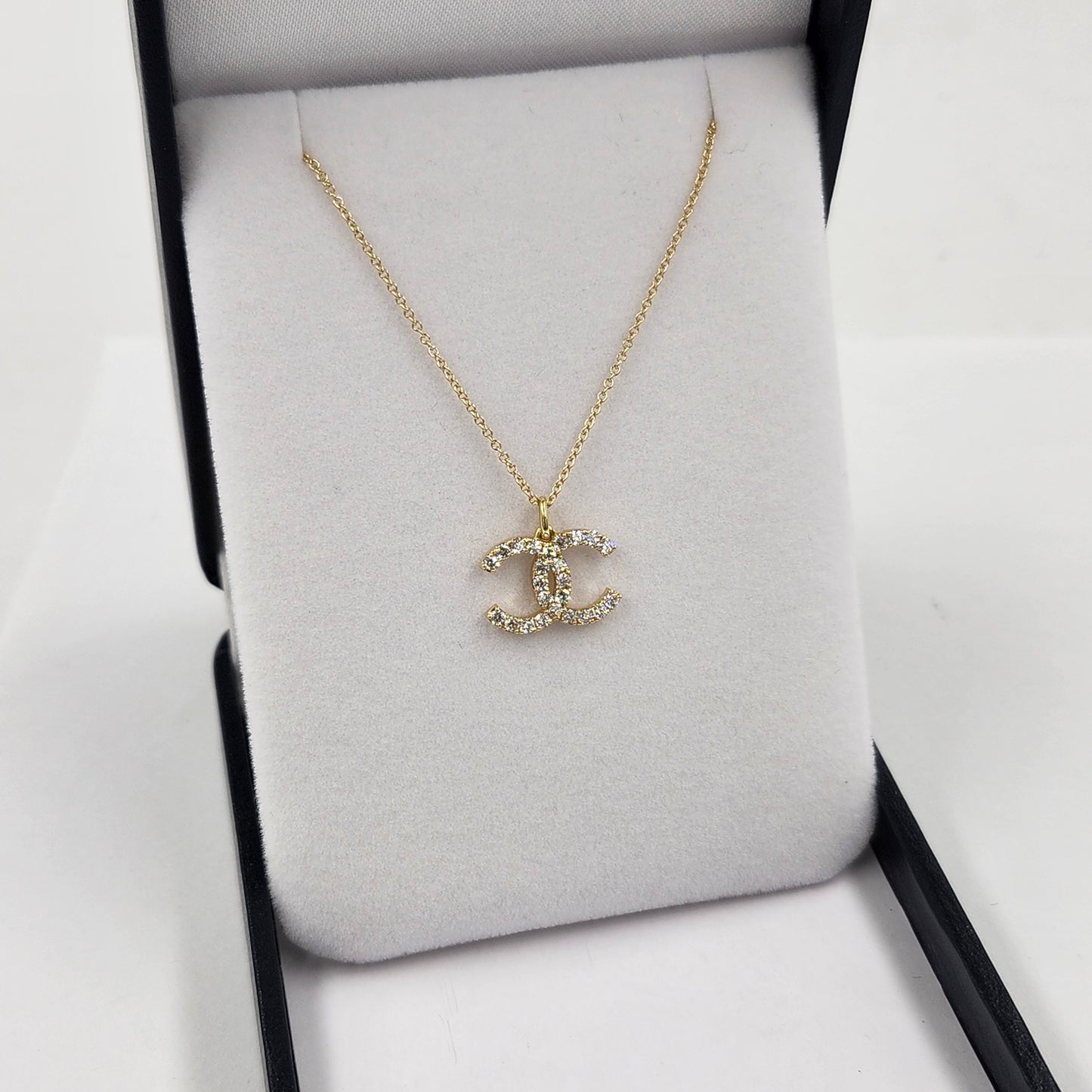Natural Diamond CC Pendant / 14K , 18K Gold Diamond Necklace / Elegant Fashion Accessory / Anniversary Gift