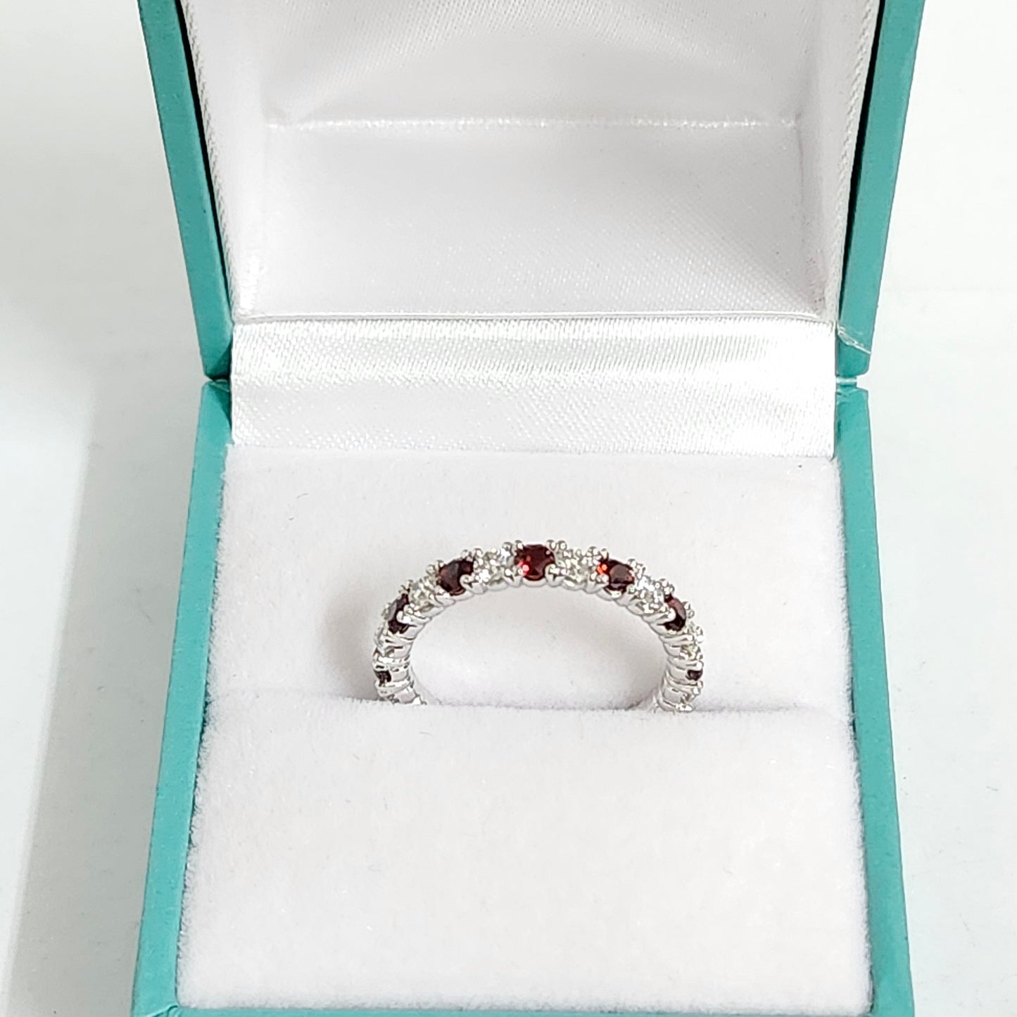 Full Eternity Diamond Ring/Natural Diamond & Garnet Band/24 stones Eternity Band/Garnet ,Diamond Ring/Stackable Ring/Gift for her