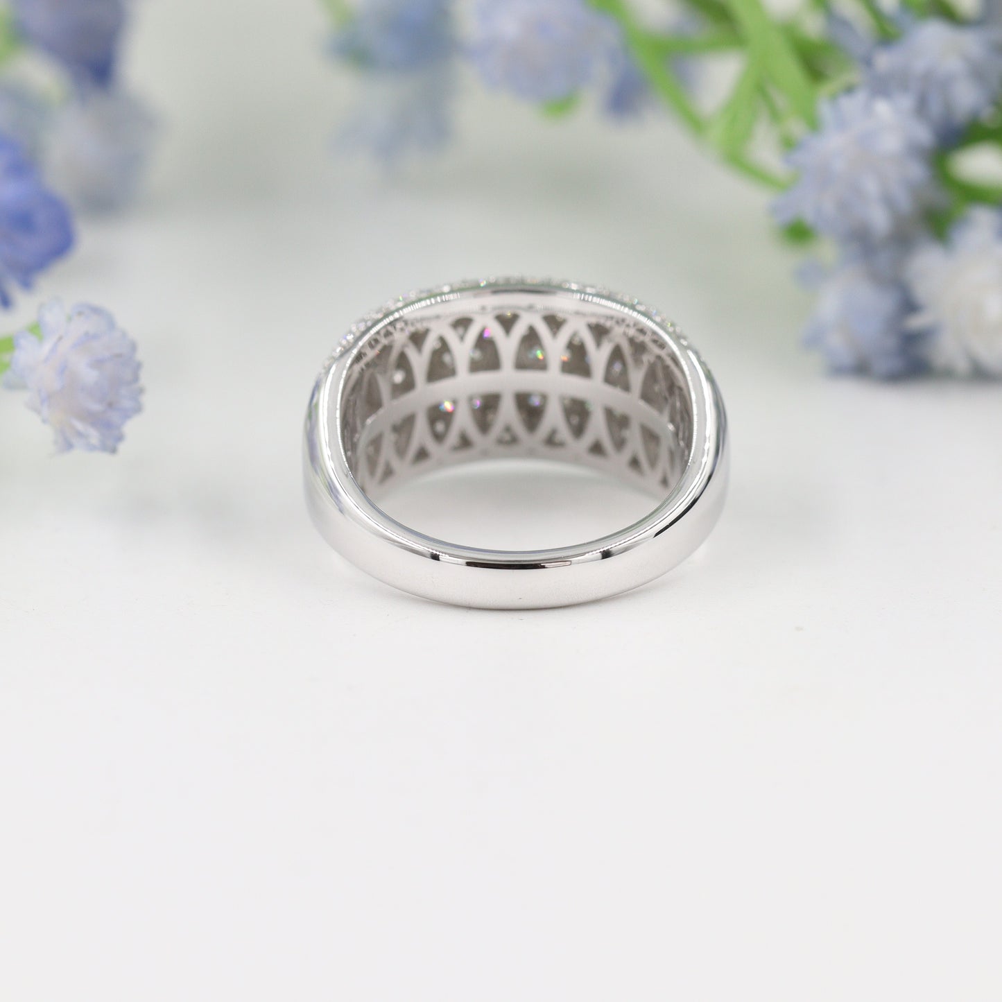 Lab Grown Diamond Nine Row Wide Dome Ring/Diamond Wide Dome Ring/Platinum,14K,18K Gold Diamond Ring/11mm Width Diamond Ring/Anniversary Gift