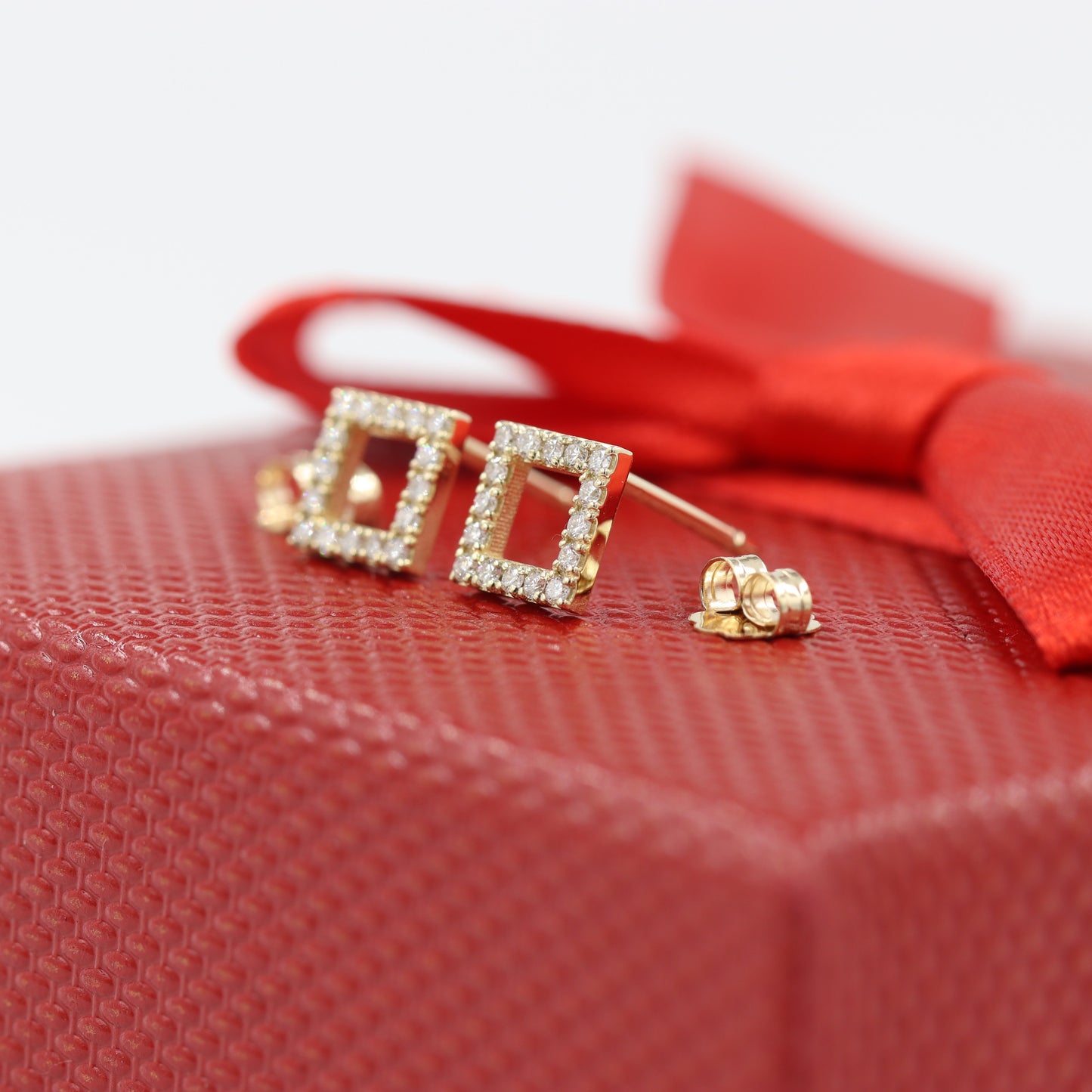 Open Square Diamond Earrings/14K Gold Diamond Stud  Earrings/Square Shape Earrings/Diamond Stud Earrings/Birthday Gift/ Gifts for her