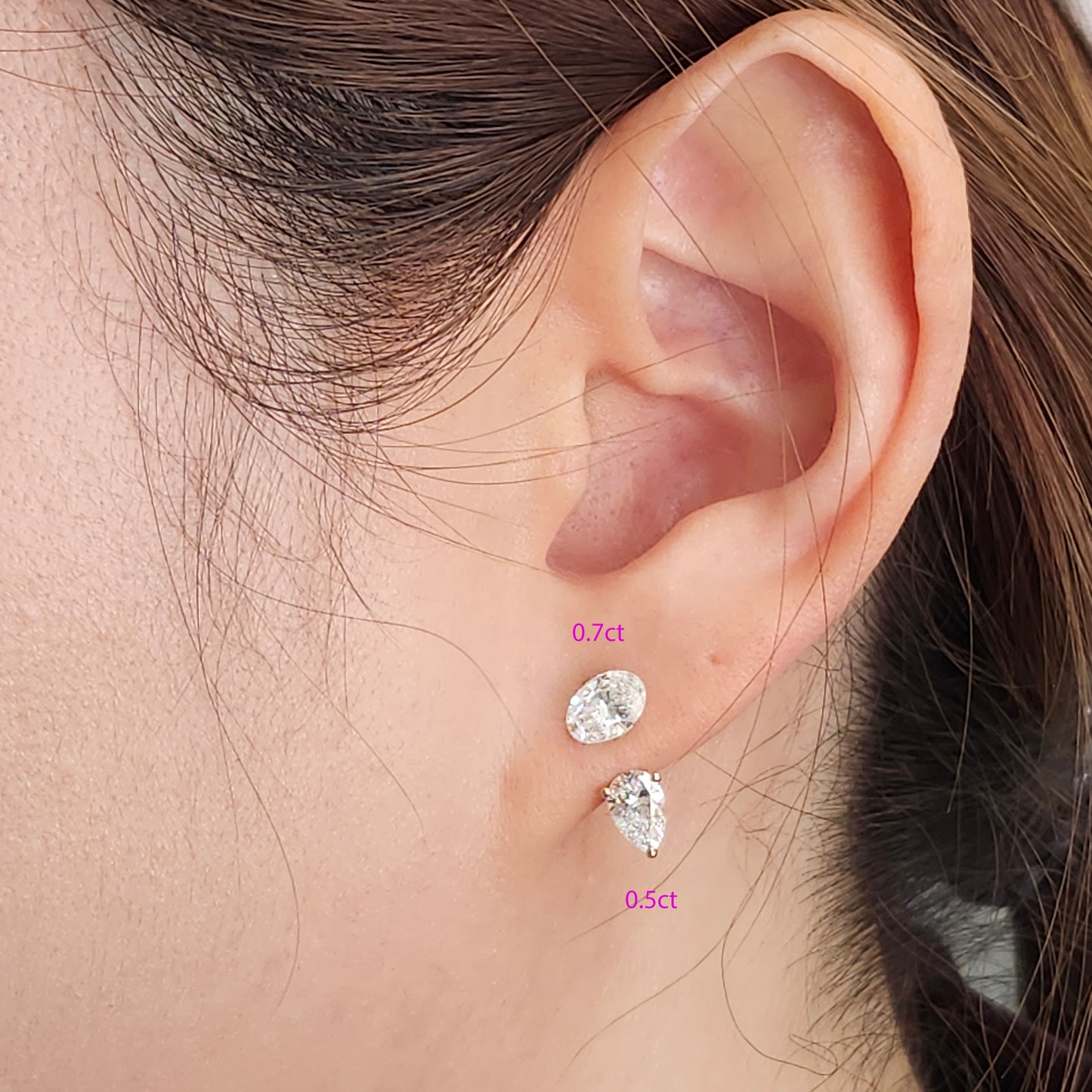 Oval Lab Diamond Solitaire Invisible Setting Earrings - 14K Gold  Invisible Set Diamond Solitaire Earring- Anniversary gift