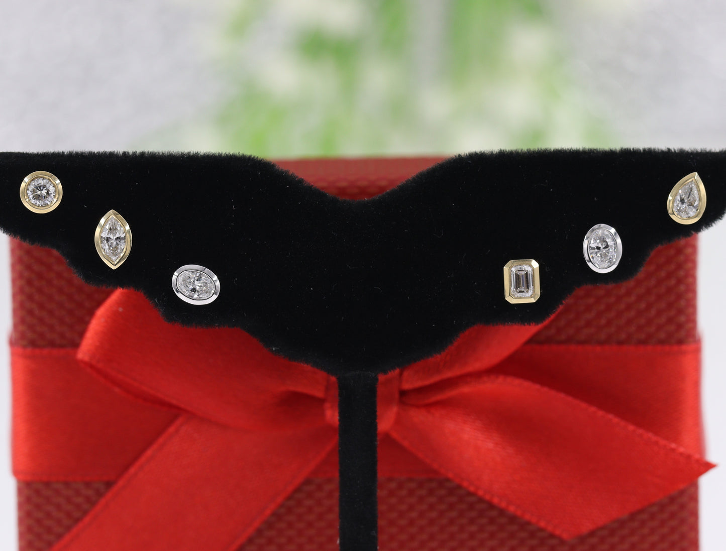 14K Gold Natural Diamond Stud Earrings: Emerald Cut Diamond Bezel Stud Earrings - Anniversary gift