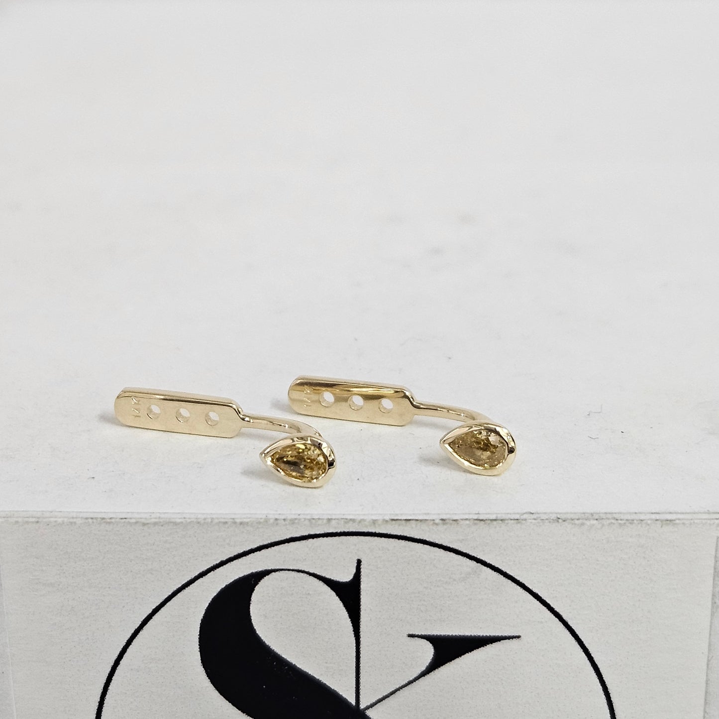 Handmade Pear Fancy Yellow Diamond Solitaire Bezel Set Jacket Earrings/Pear Bezel Set Diamond Earring/Pear Jacket Earrings/Anniversary gift