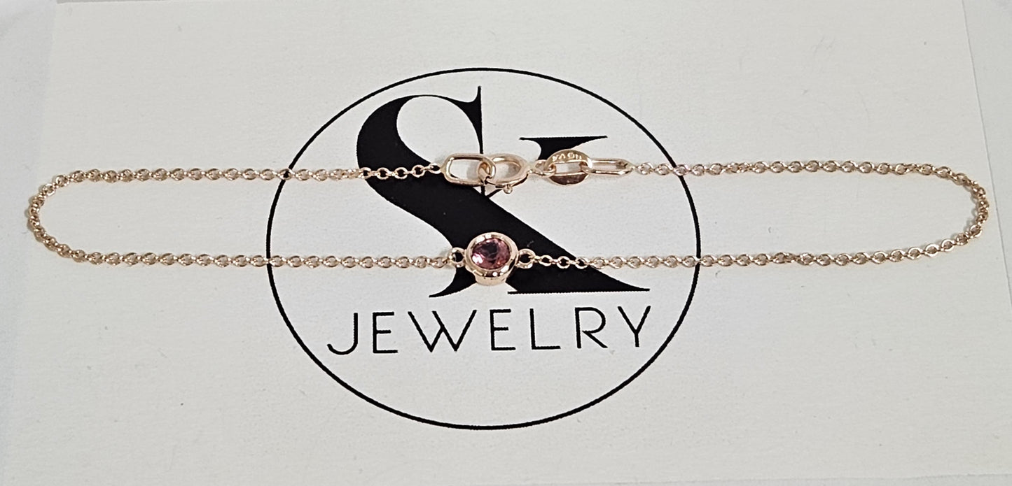 Pink Tourmaline Bezel Set Solitaire Bracelet/14K Gold Pink Tourmaline Bezel Set Bracelet/Dainty Gold Gemstone Bracelet/Anniversary gift