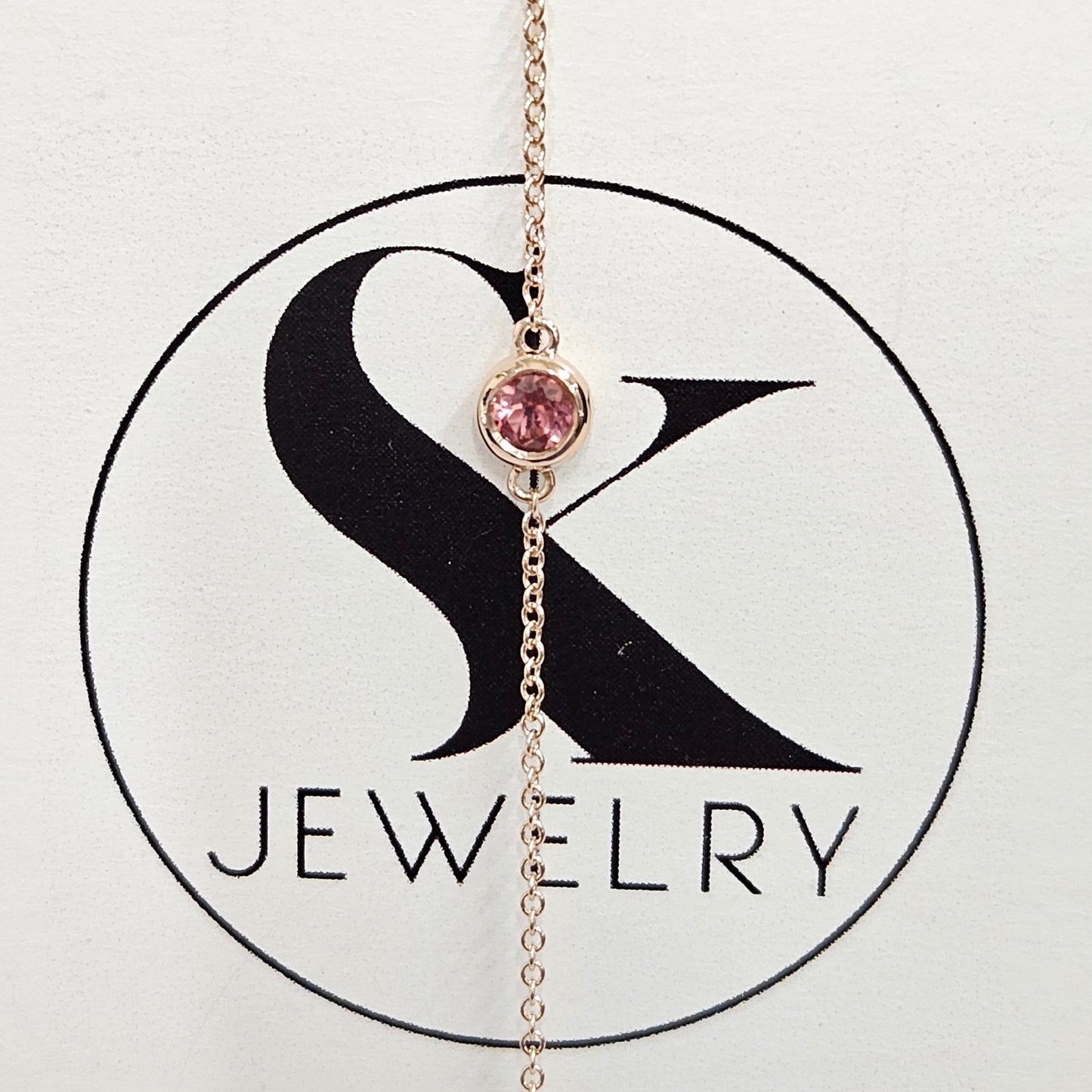 Pink Tourmaline Bezel Set Solitaire Bracelet/14K Gold Pink Tourmaline Bezel Set Bracelet/Dainty Gold Gemstone Bracelet/Anniversary gift