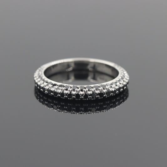 Platinum Natural Black Diamond 3Row Wedding Band: Handmade Stackable Anniversary Ring