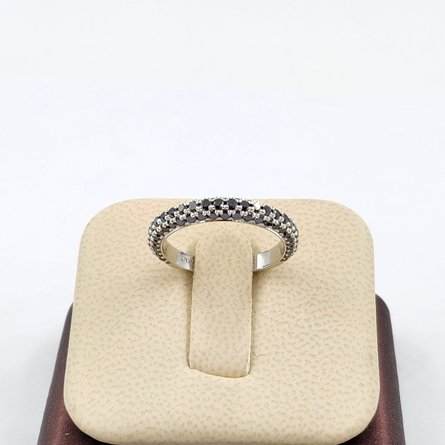 Platinum Natural Black Diamond 3Row Wedding Band: Handmade Stackable Anniversary Ring