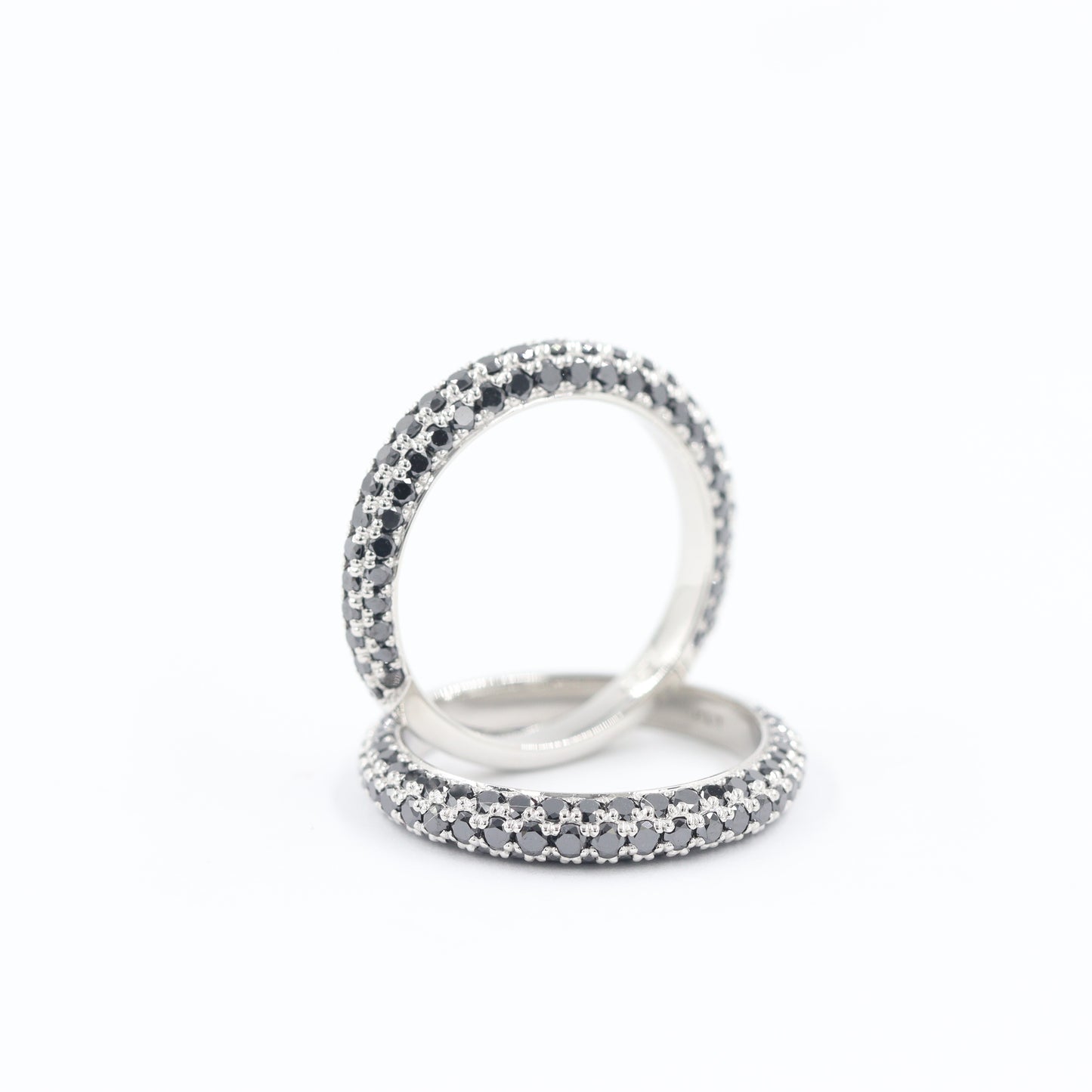 Platinum Natural Black Diamond 3Row Wedding Band: Handmade Stackable Anniversary Ring
